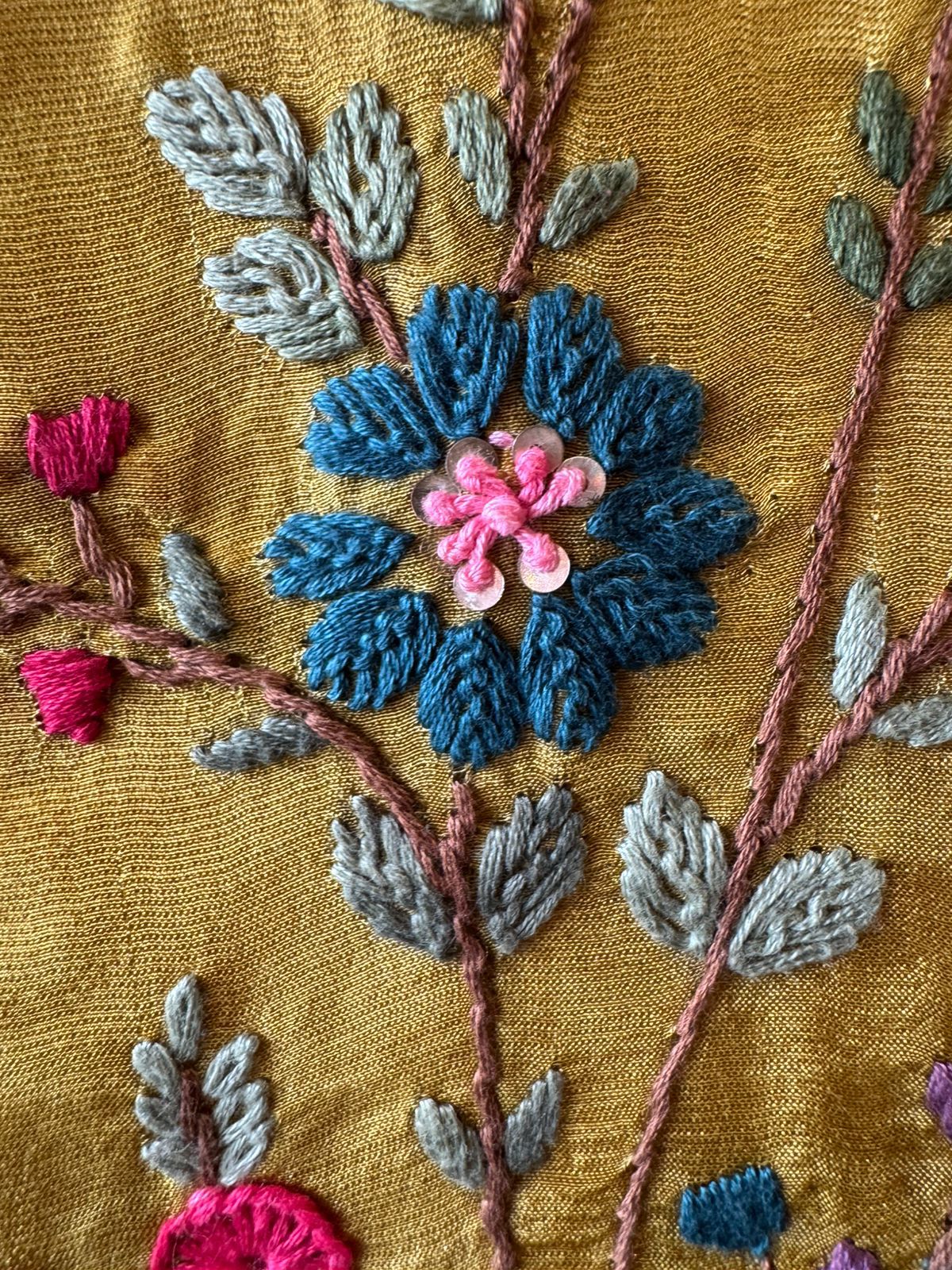 Silk Shirt with vibrant multi-colored floral embroidery