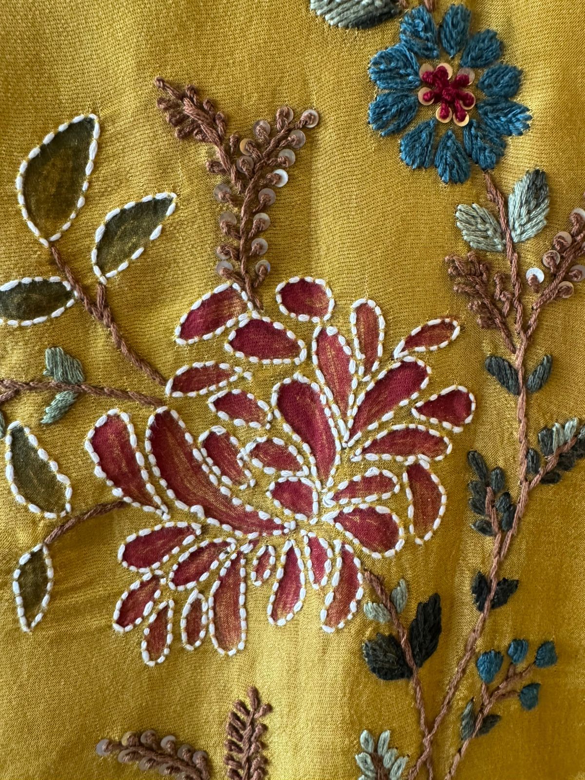 Silk Shirt with vibrant multi-colored floral embroidery