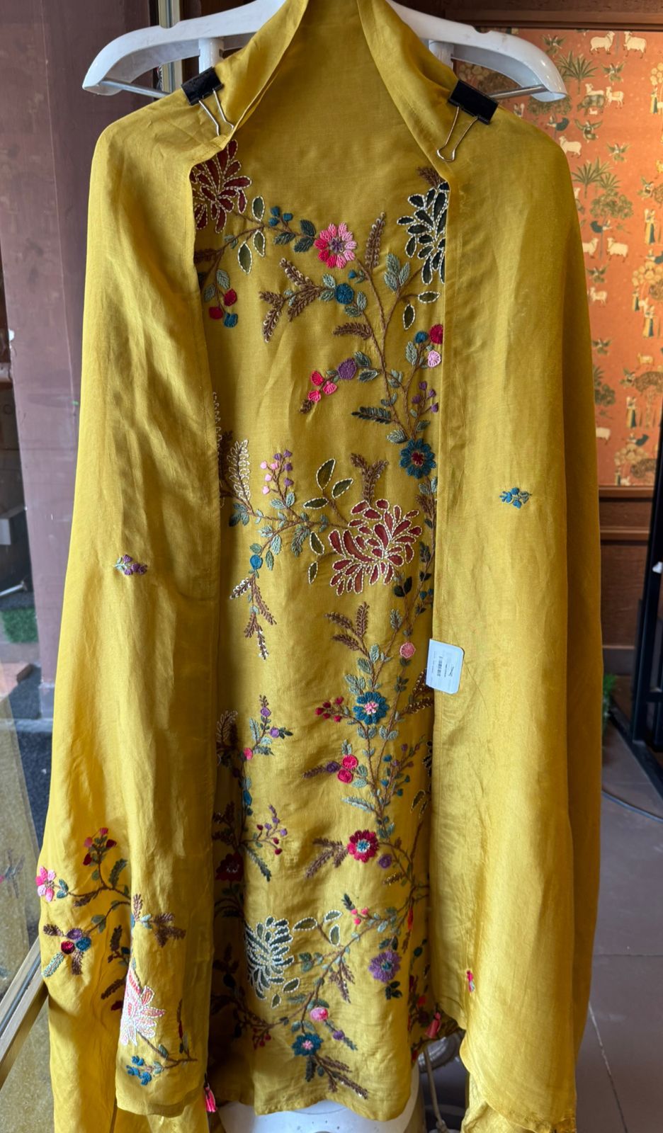 Silk Shirt with vibrant multi-colored floral embroidery