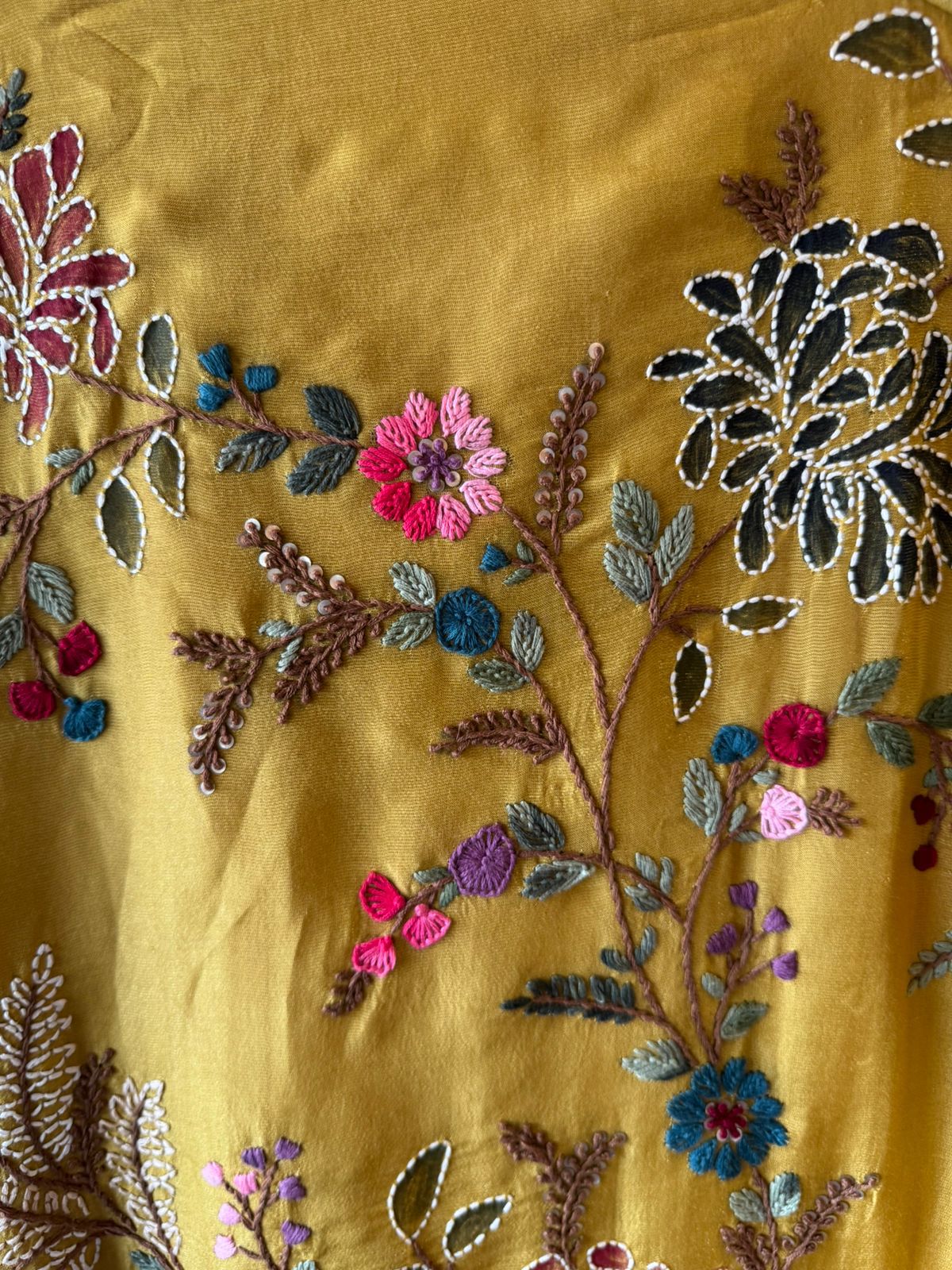 Silk Shirt with vibrant multi-colored floral embroidery
