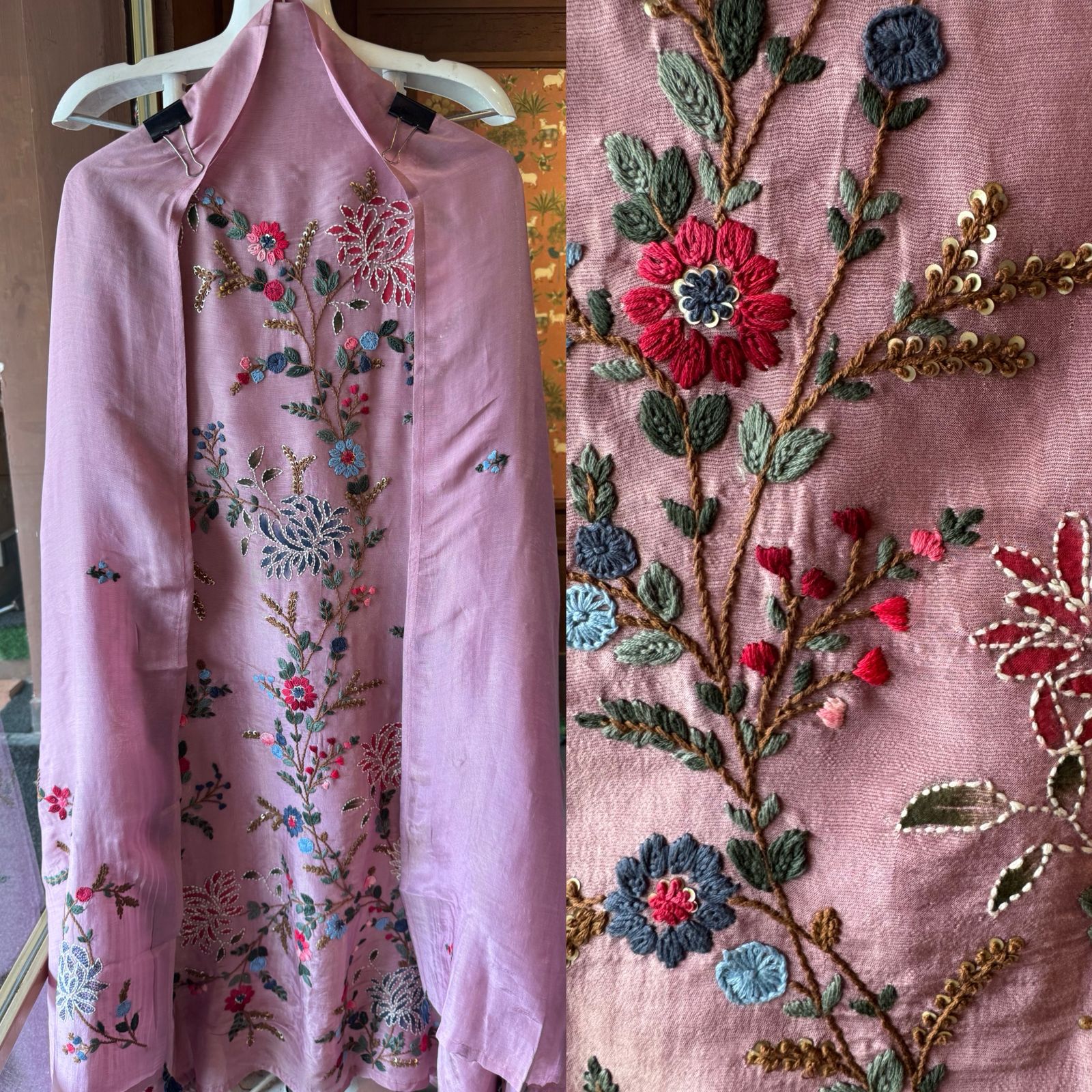 Silk Shirt with vibrant multi-colored floral embroidery