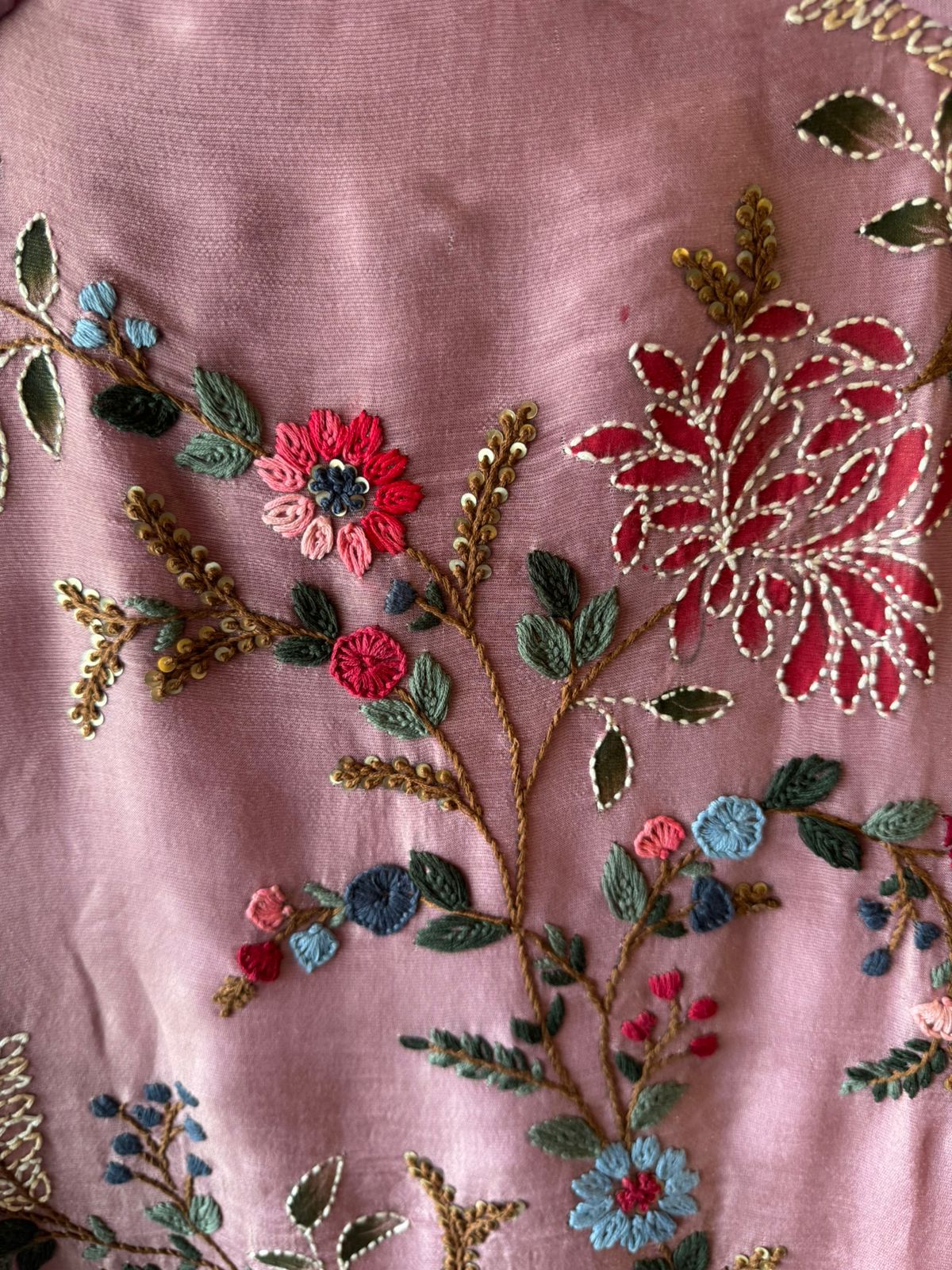 Silk Shirt with vibrant multi-colored floral embroidery