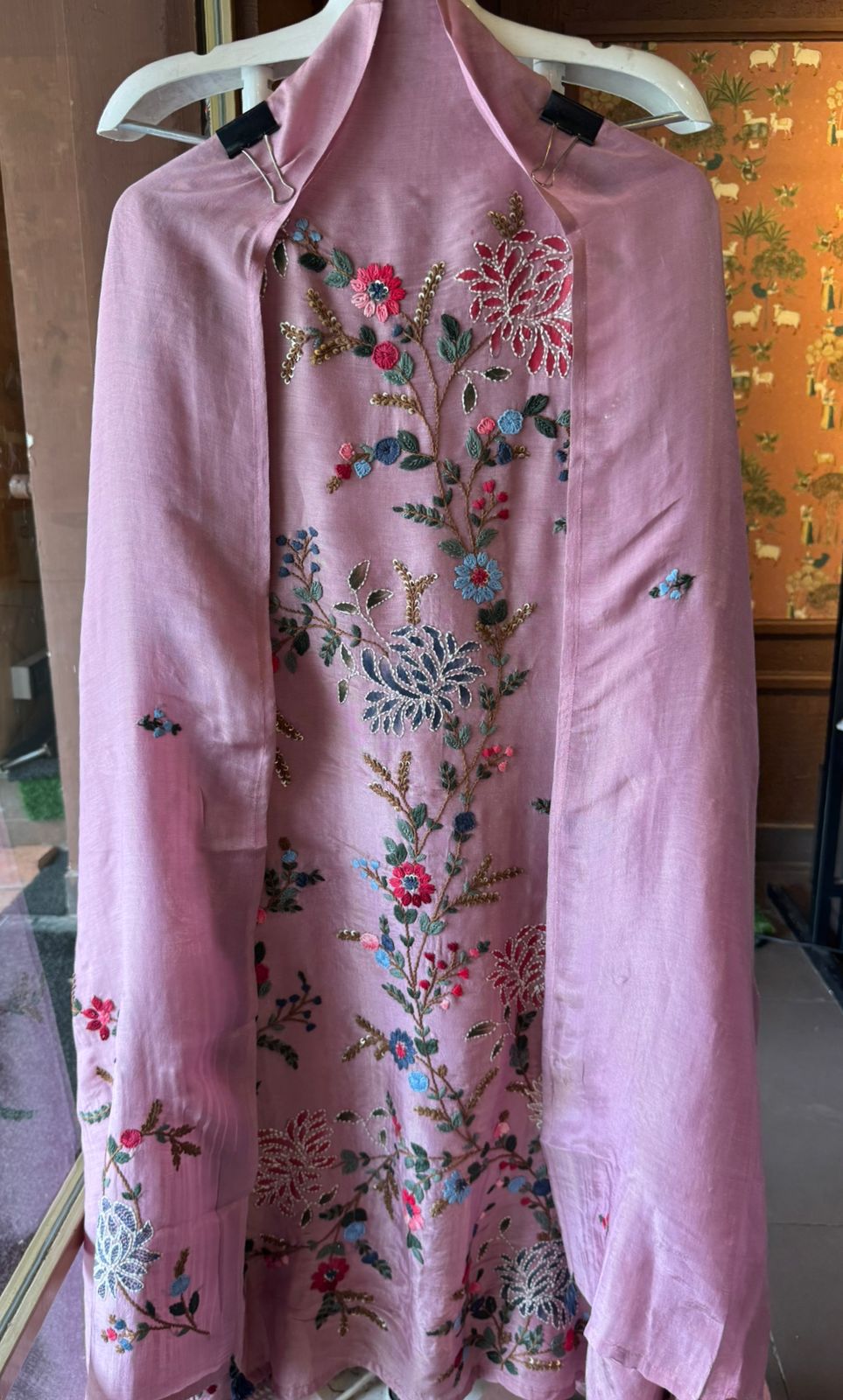 Silk Shirt with vibrant multi-colored floral embroidery