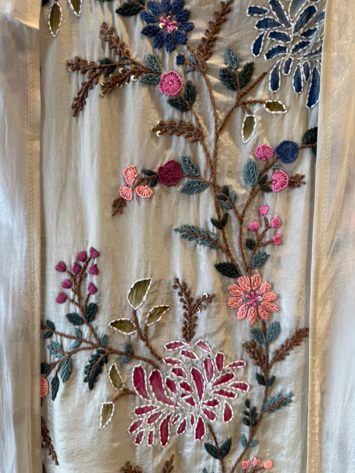 Silk Shirt with vibrant multi-colored floral embroidery