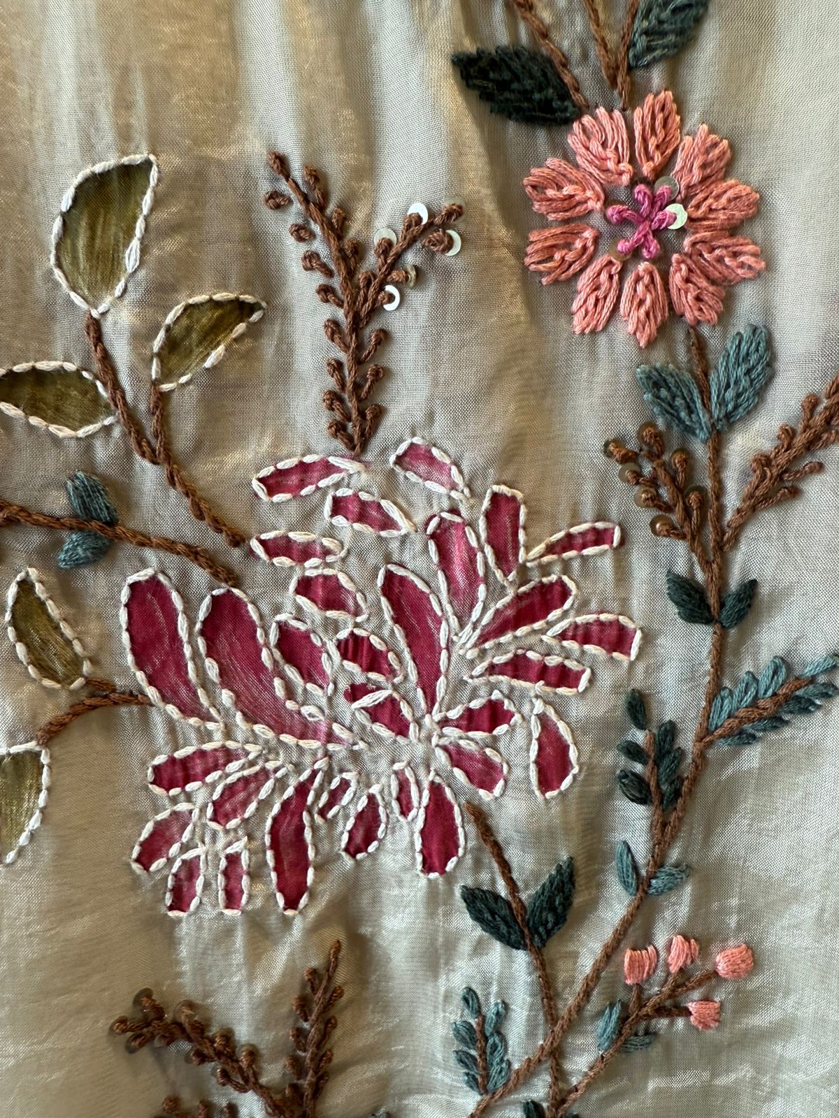 Silk Shirt with vibrant multi-colored floral embroidery