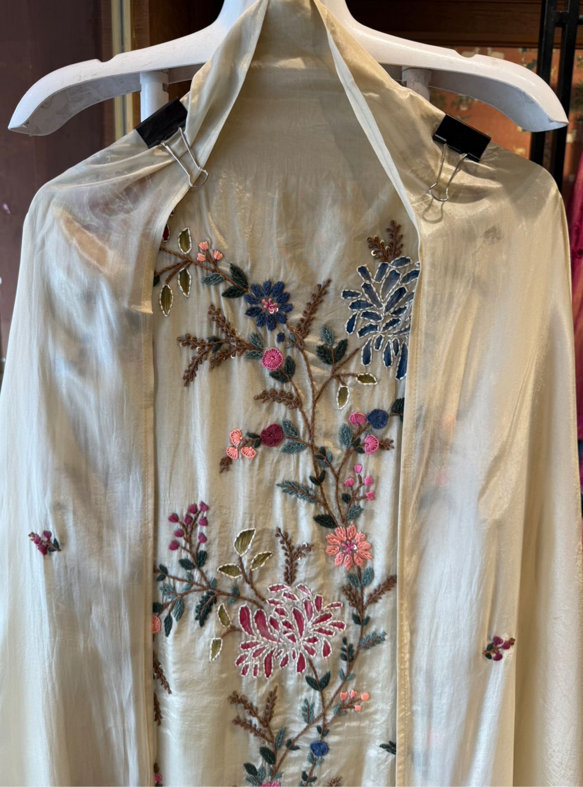 Silk Shirt with vibrant multi-colored floral embroidery