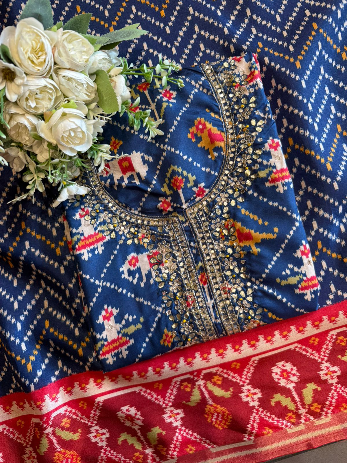 Patola prints on Maheshwari silk
