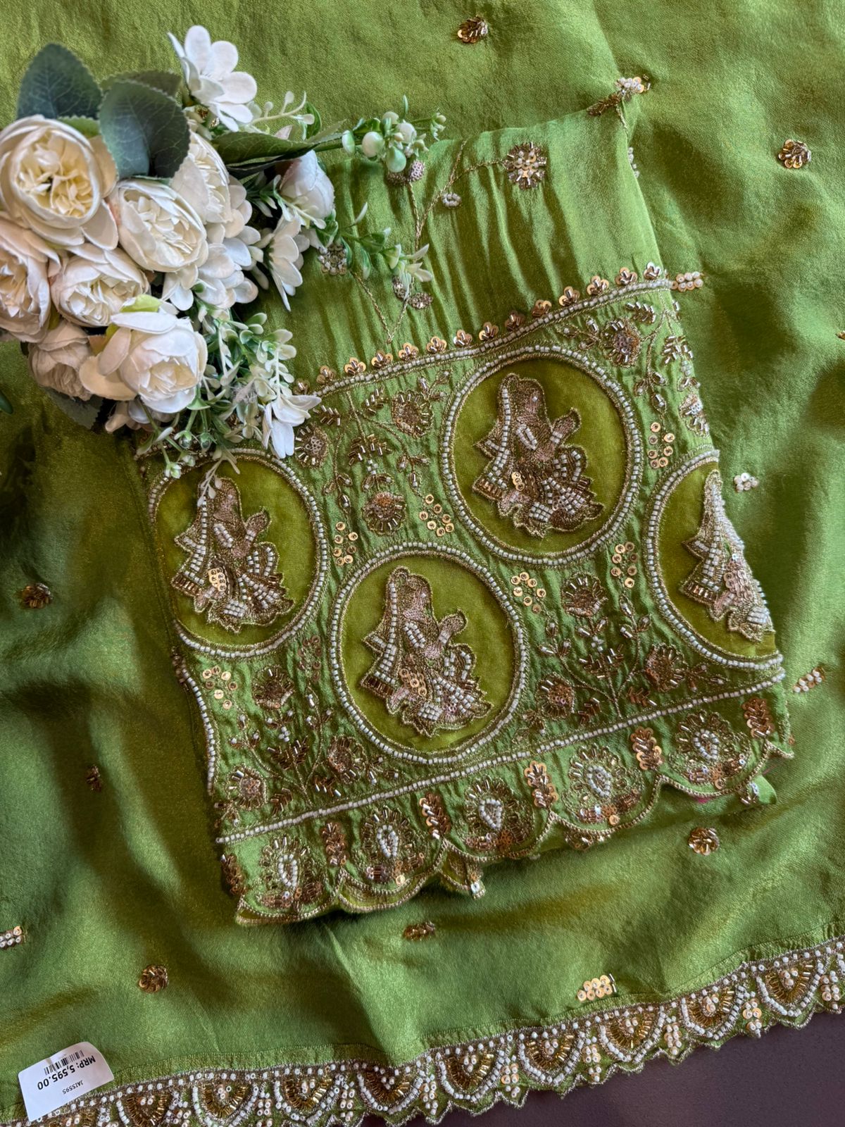 Lime green traditional Piece with elegant and intricate hand embroidery