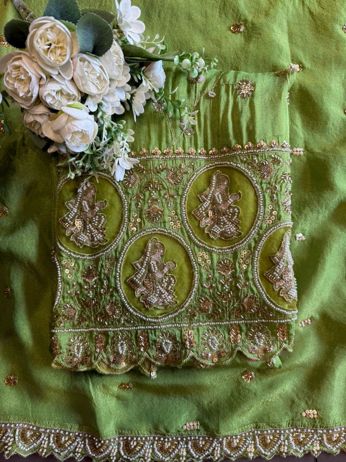 Lime green traditional Piece with elegant and intricate hand embroidery