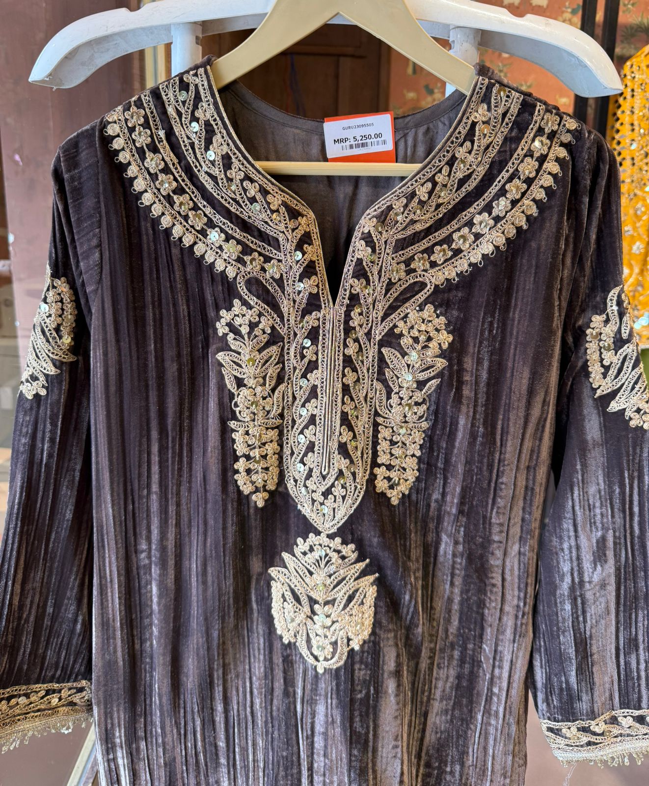 GREY velvet kurta set