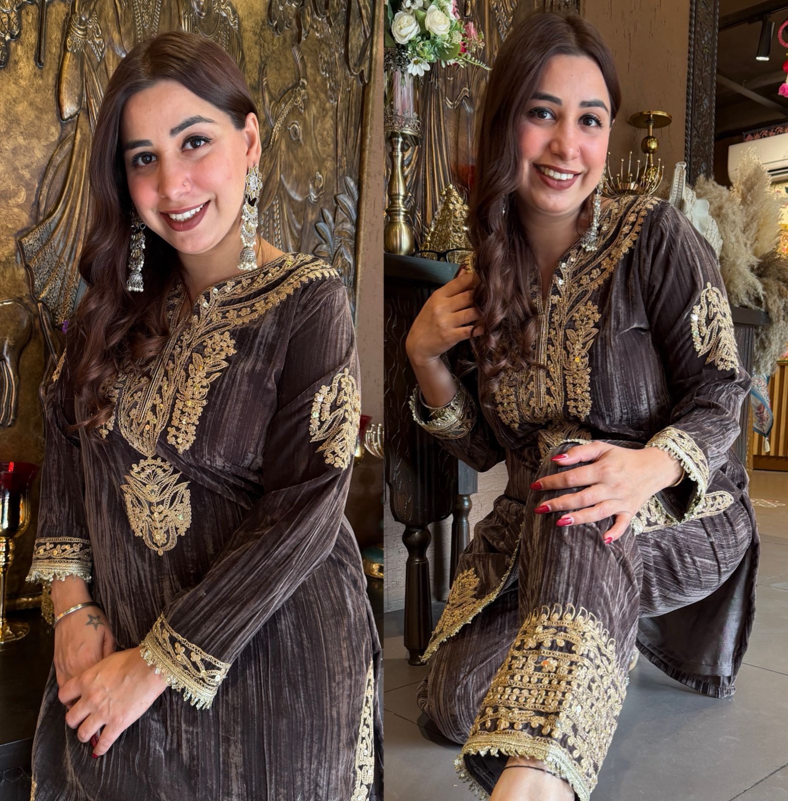 GREY velvet kurta set