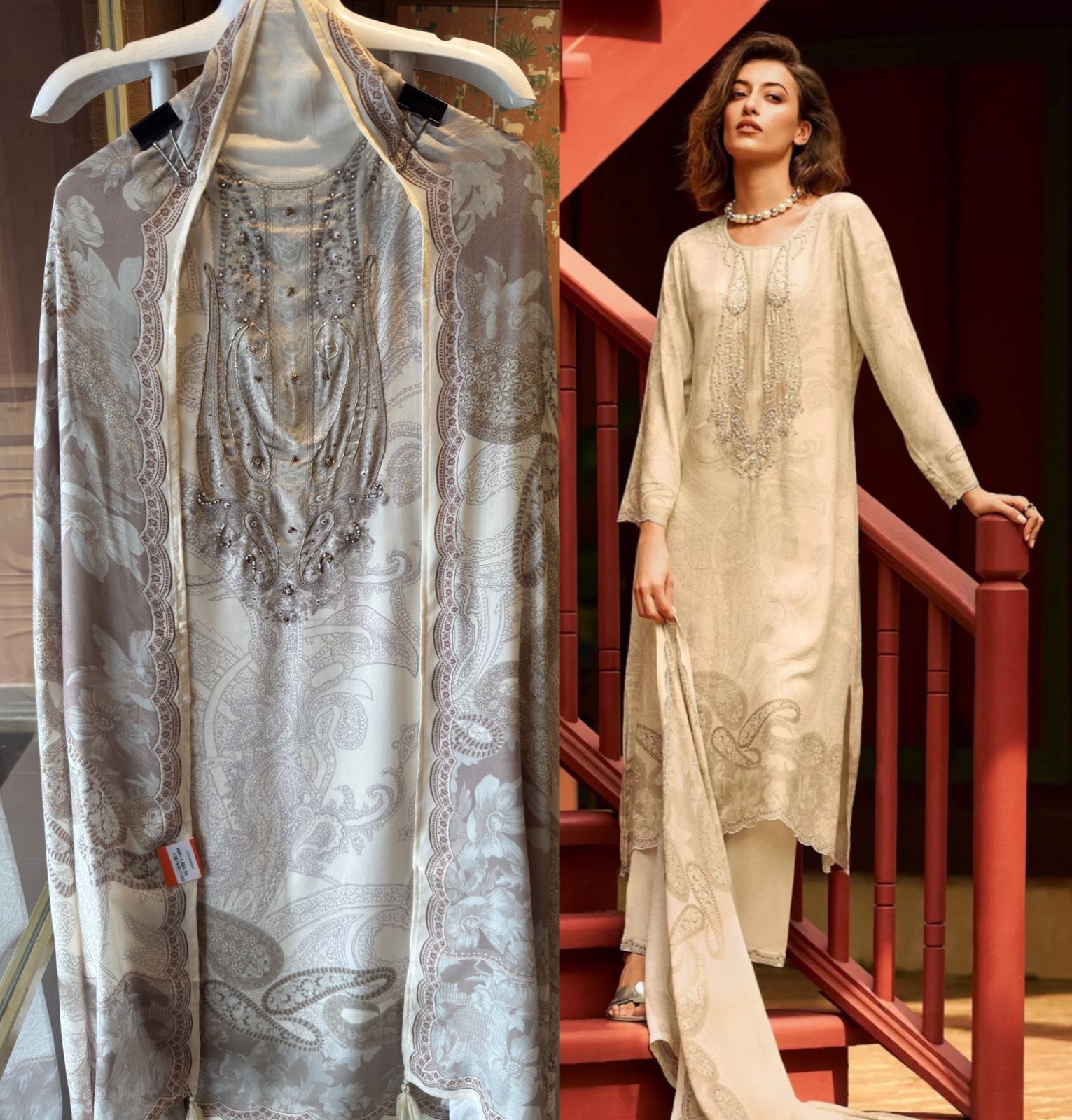 Viscose pashmina digital printed with handwork