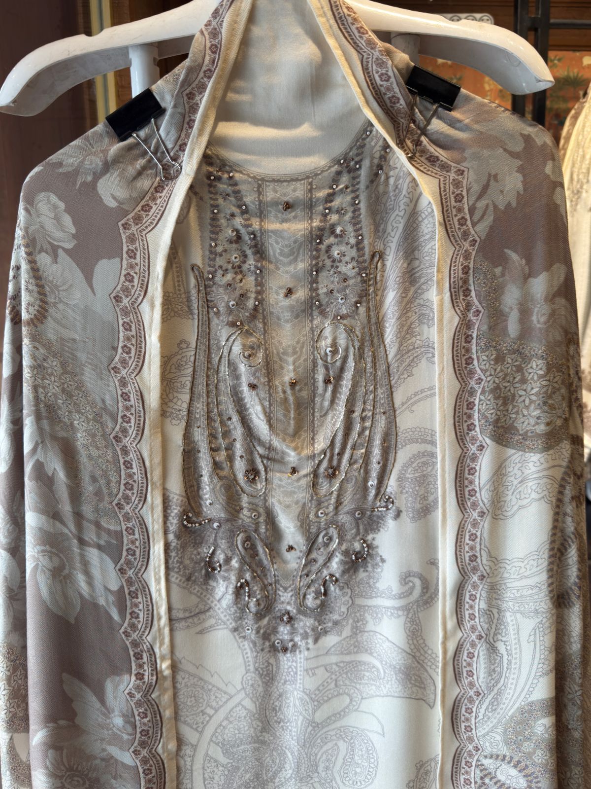 Viscose pashmina digital printed with handwork