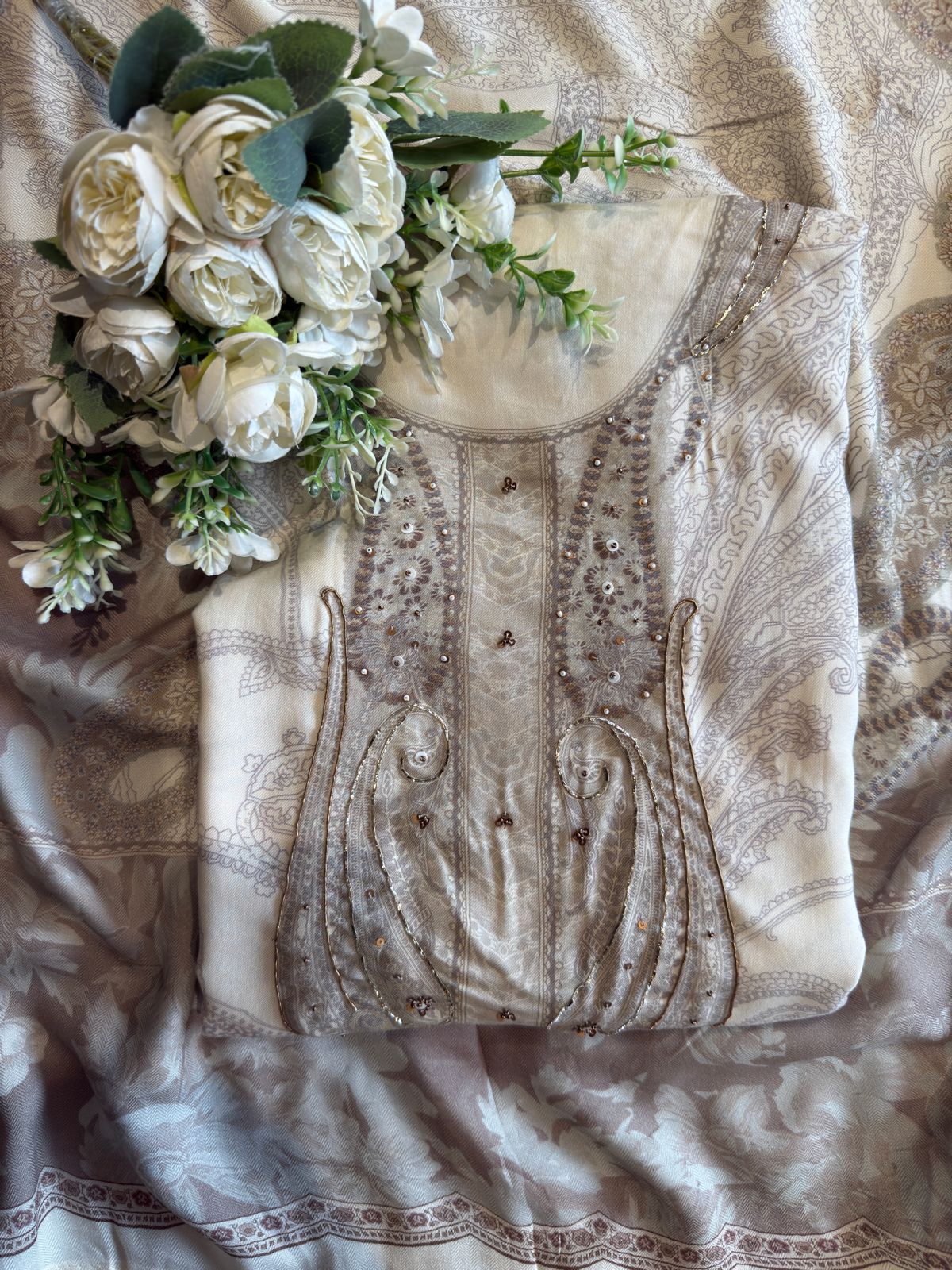 Viscose pashmina digital printed with handwork