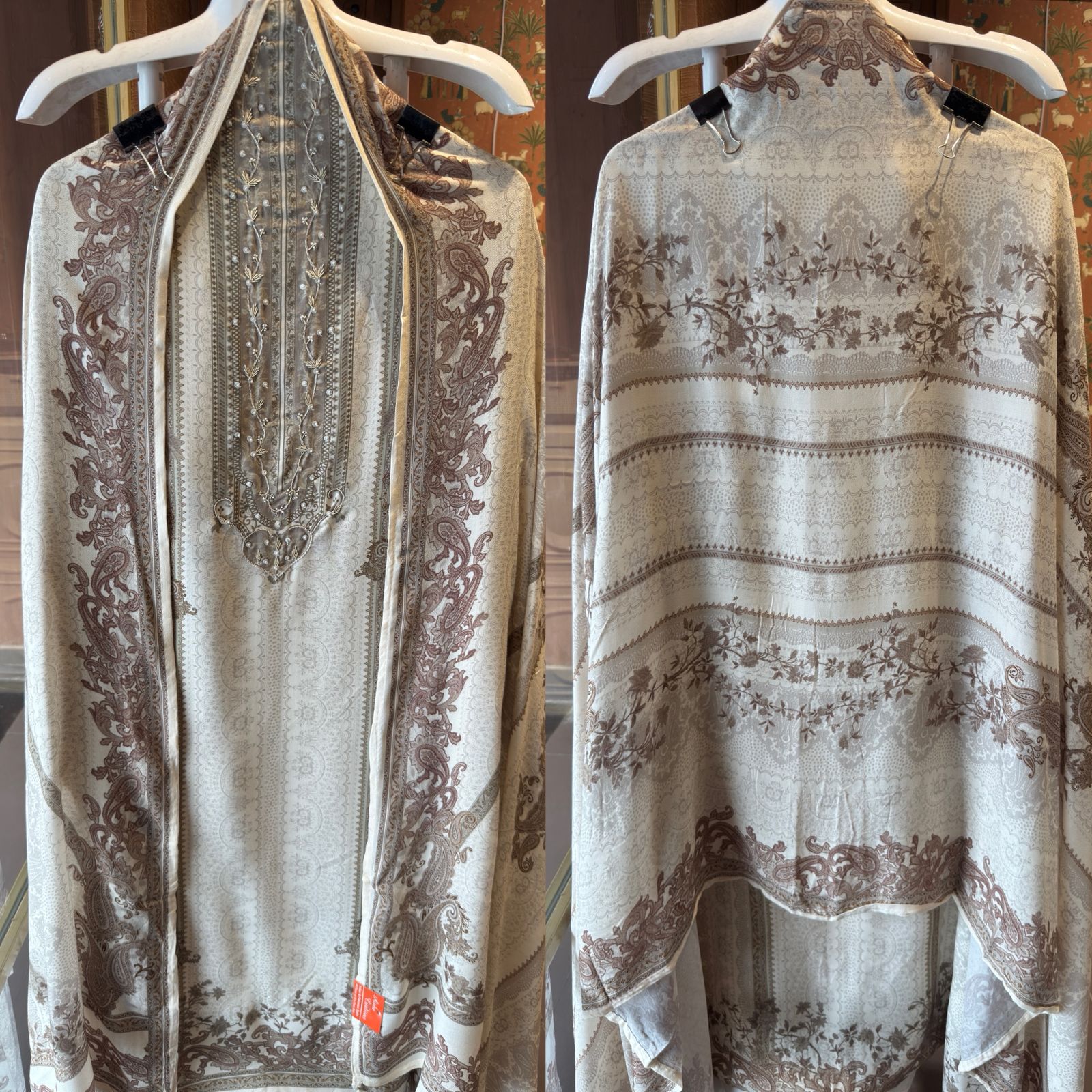 Viscose pashmina digital printed with handwork