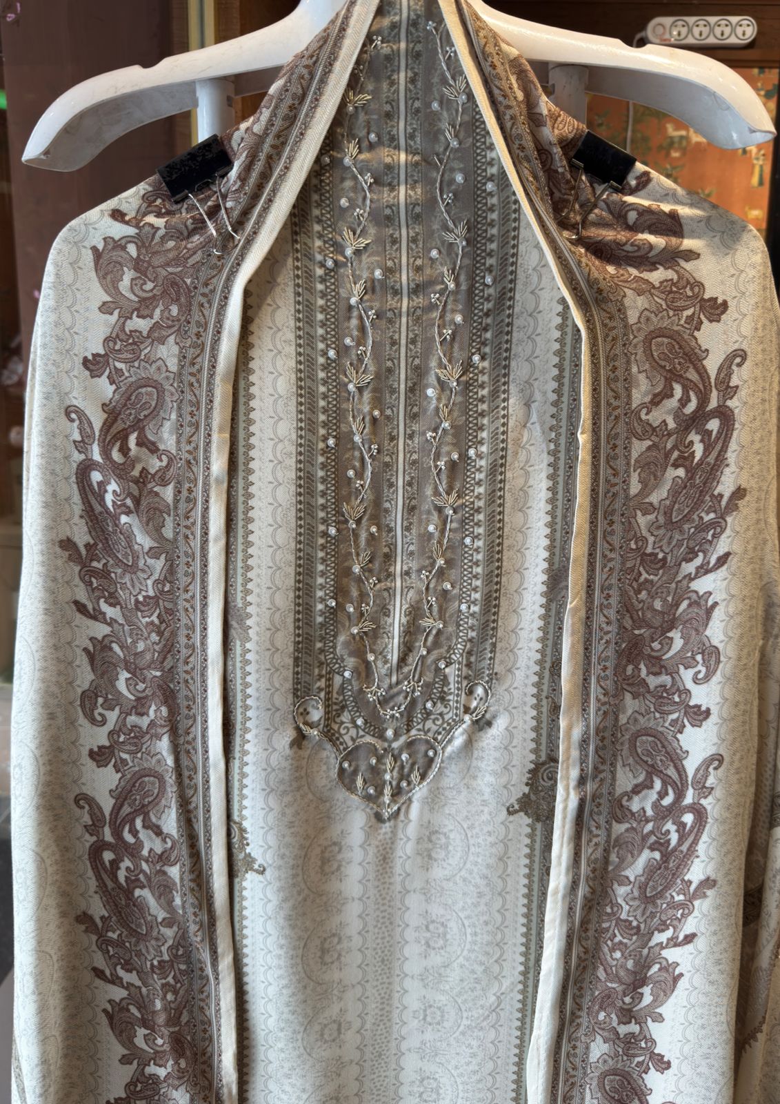 Viscose pashmina digital printed with handwork