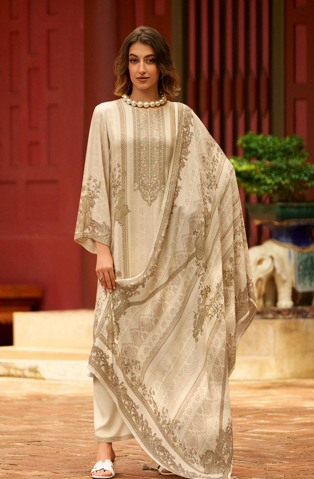 Viscose pashmina digital printed with handwork