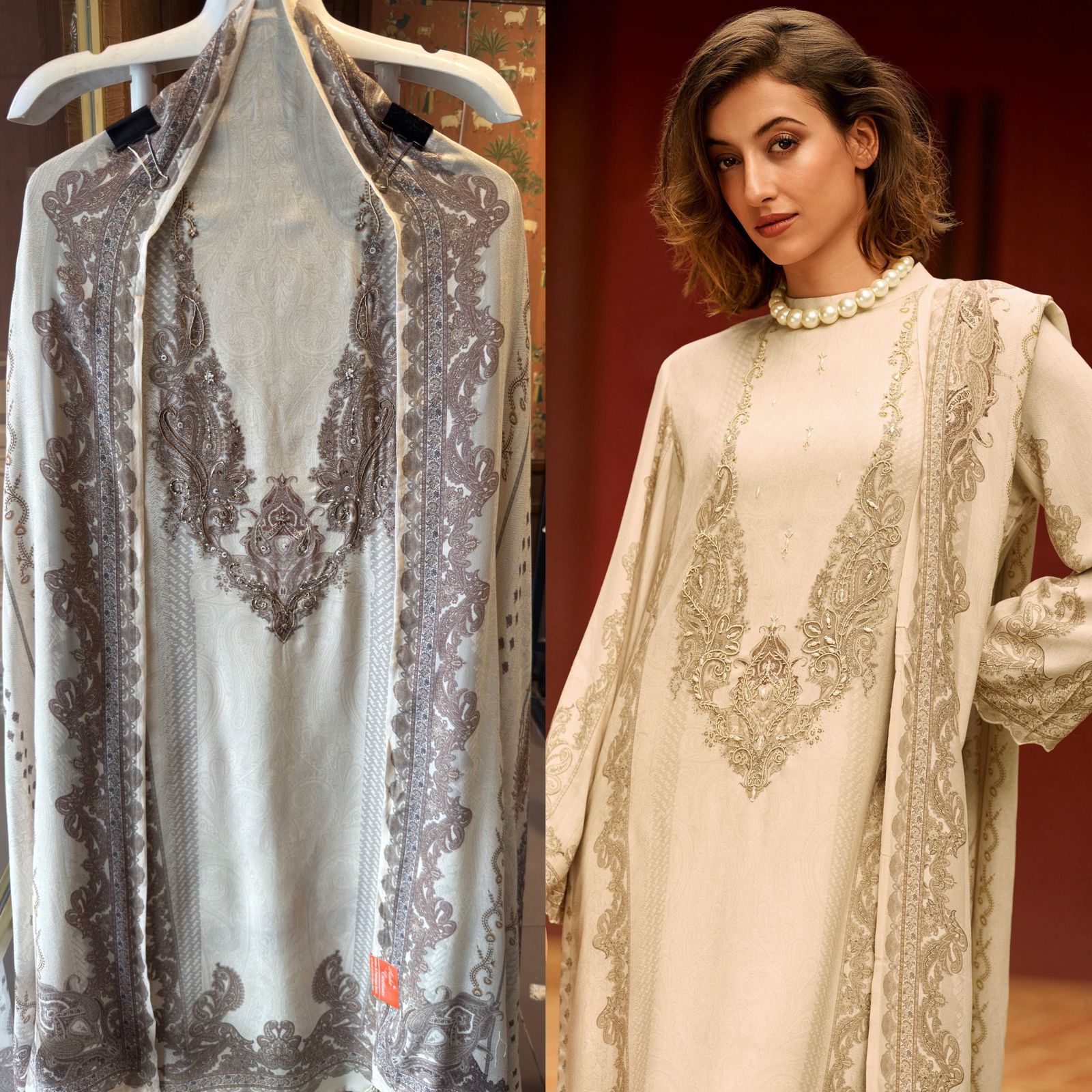 Viscose pashmina digital printed with handwork