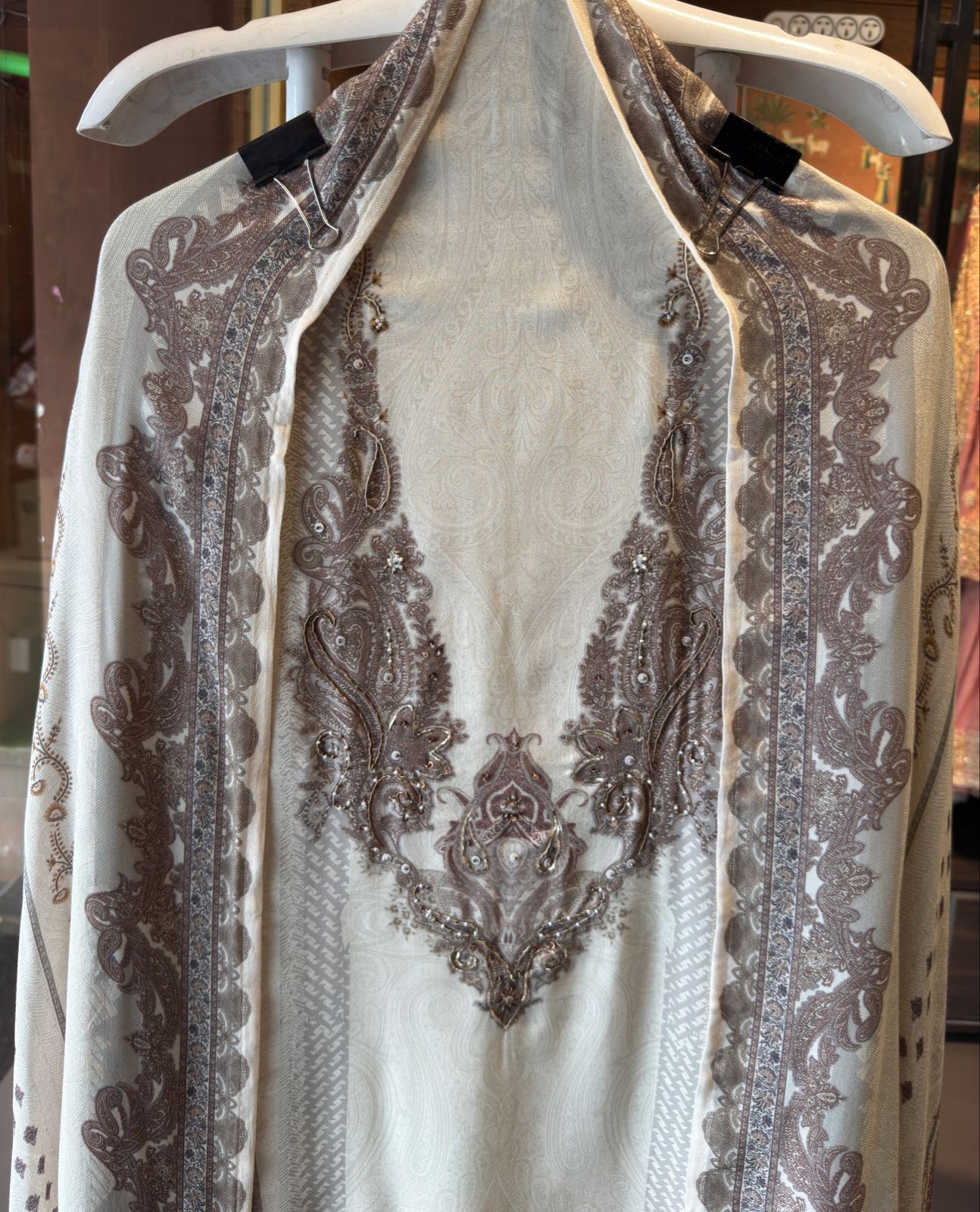 Viscose pashmina digital printed with handwork