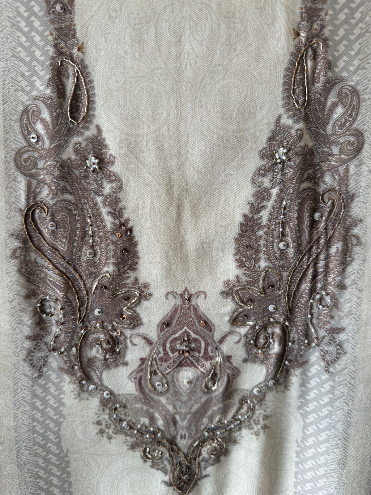 Viscose pashmina digital printed with handwork