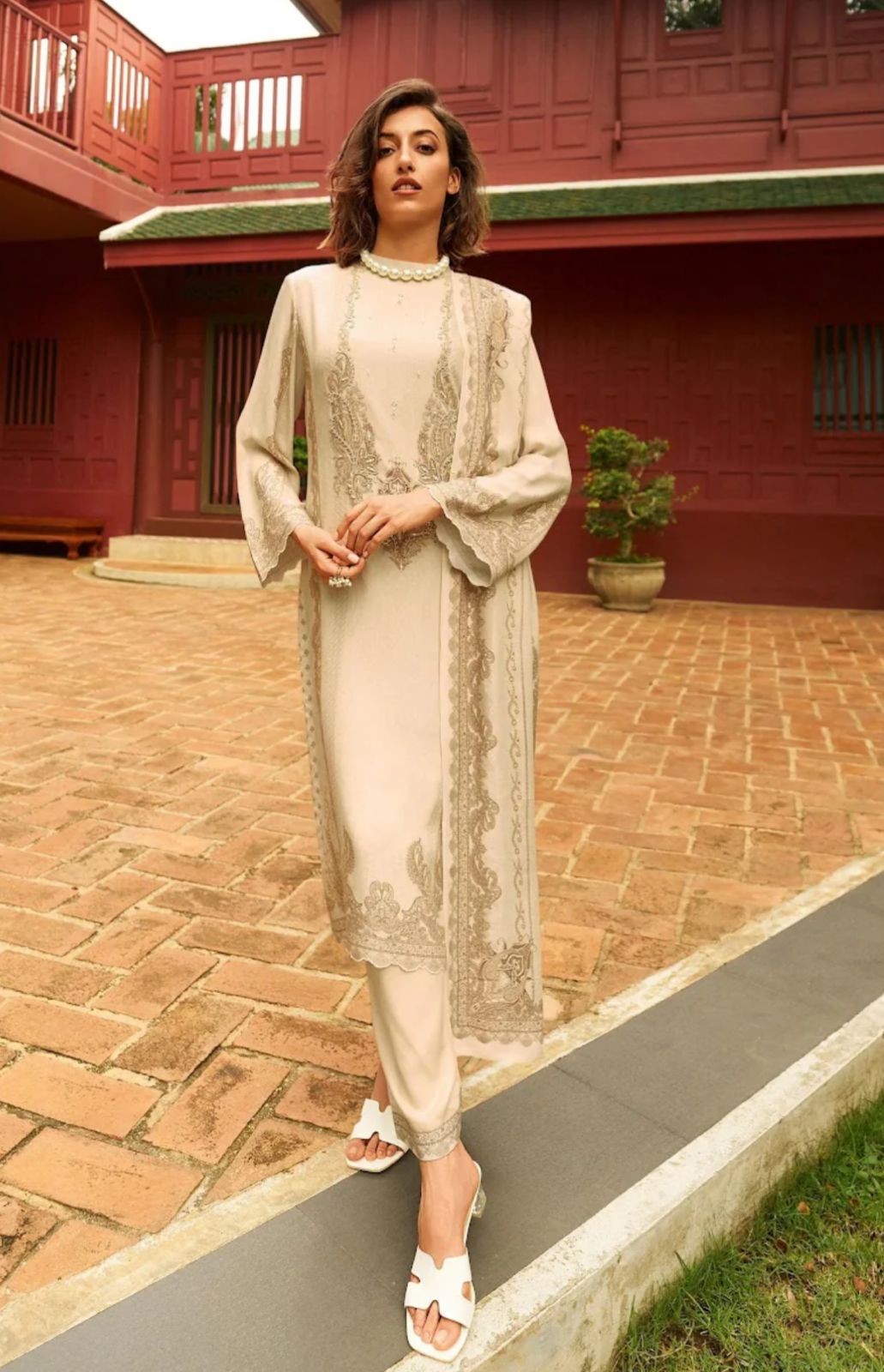 Viscose pashmina digital printed with handwork