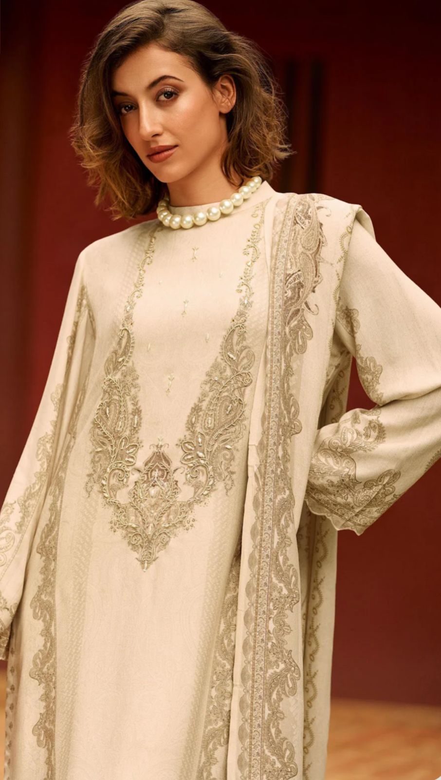 Viscose pashmina digital printed with handwork