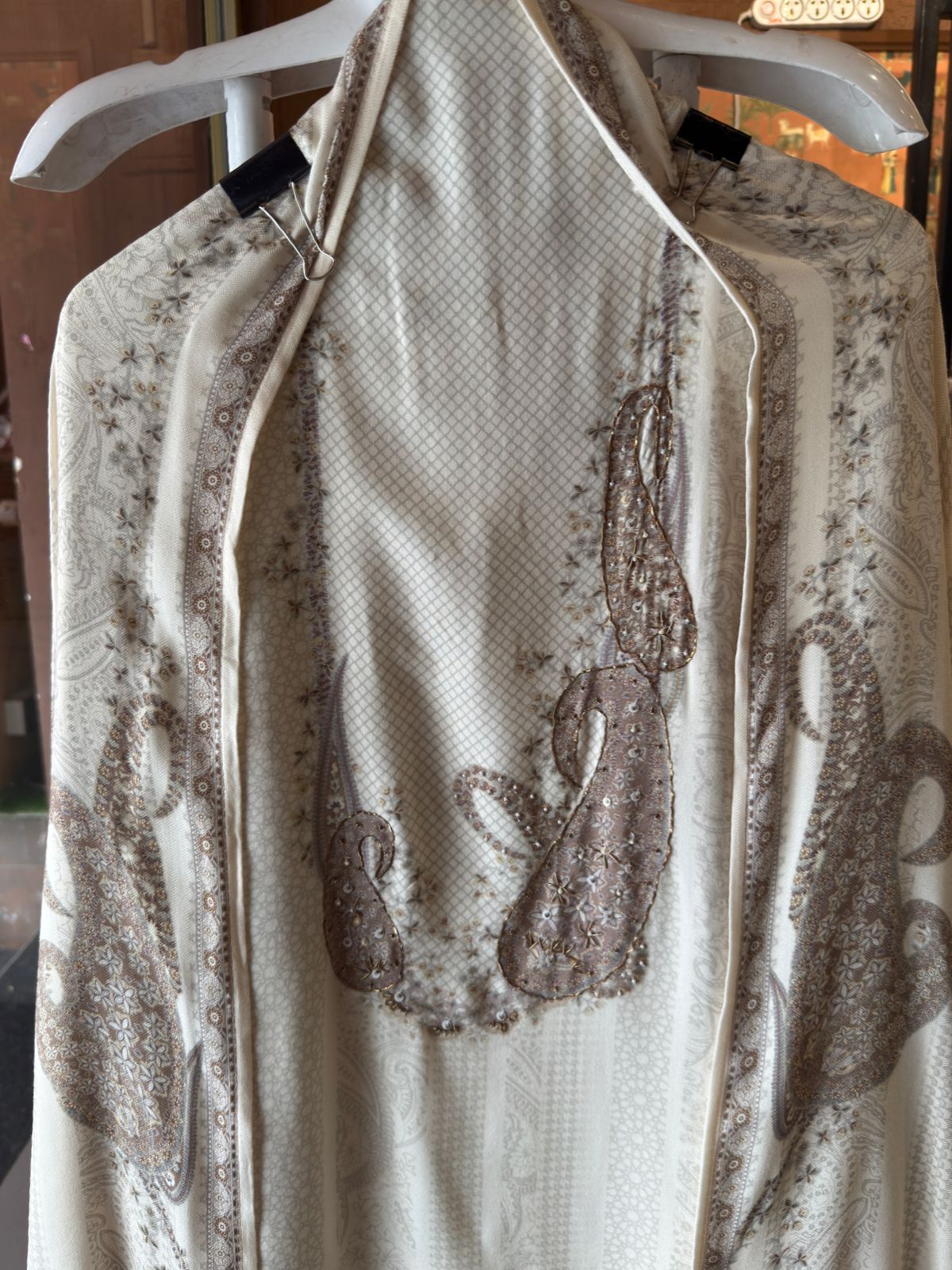 Viscose pashmina digital printed with handwork