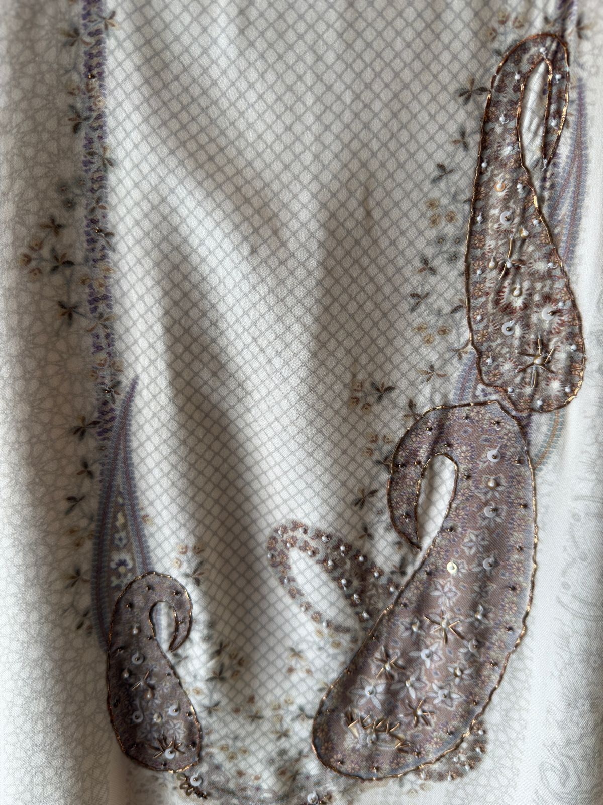 Viscose pashmina digital printed with handwork