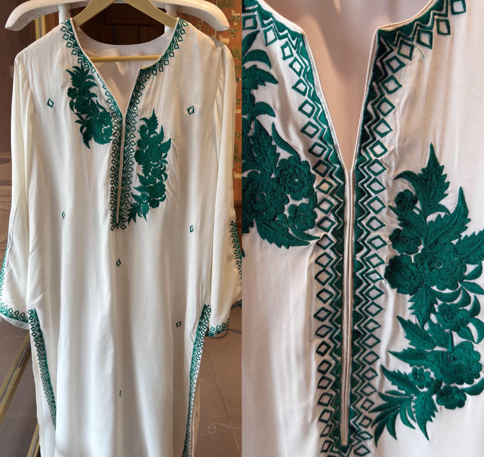 White-colored kurta featuring elegant embroidery