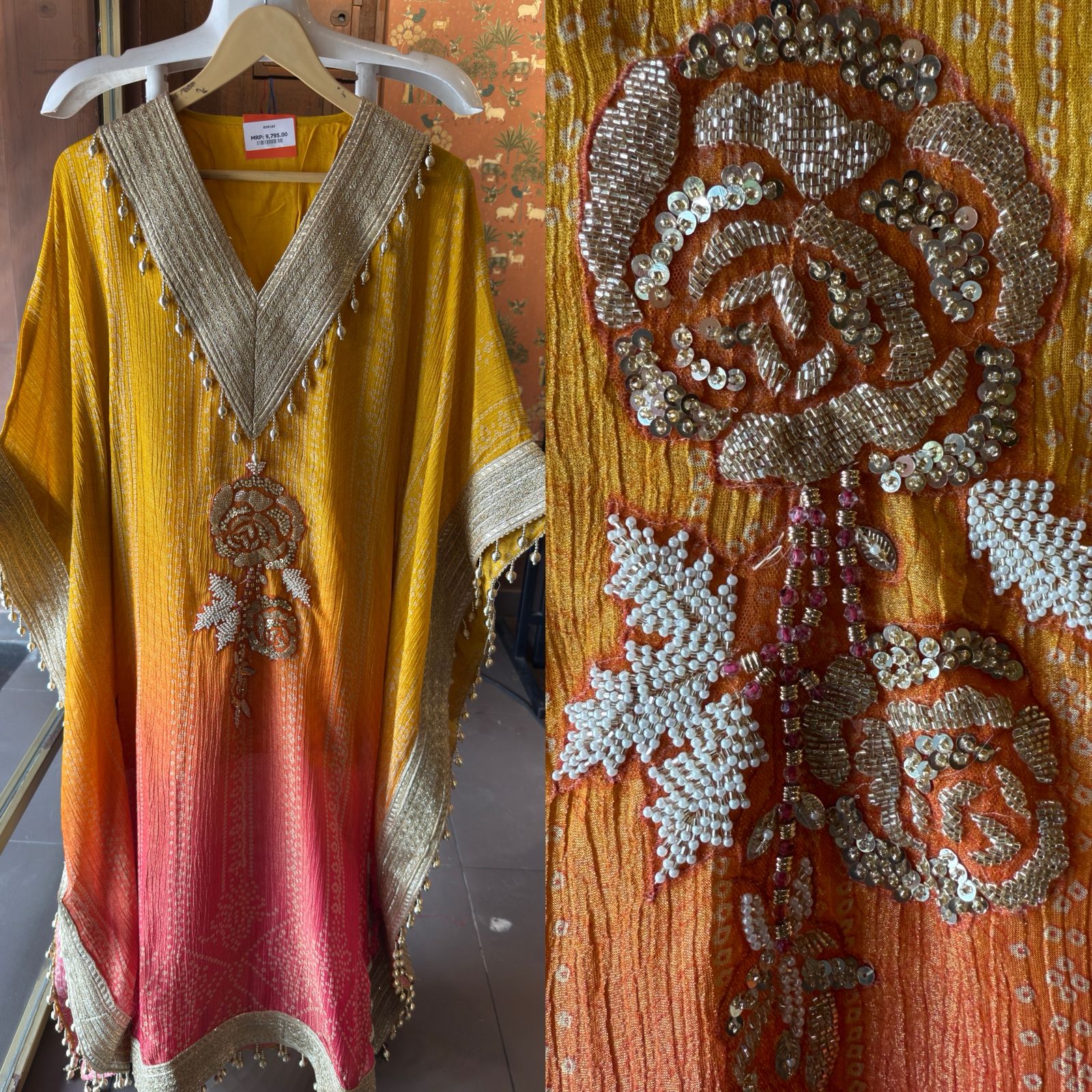 Kaftan dress featuring a vibrant ombré color