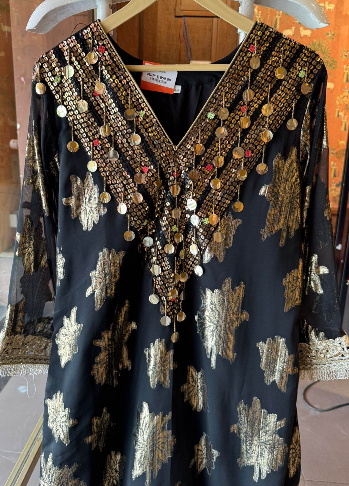 Black and gold festive kurta