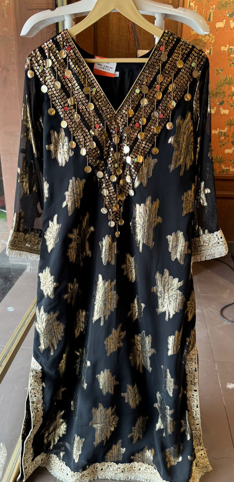 Black and gold festive kurta