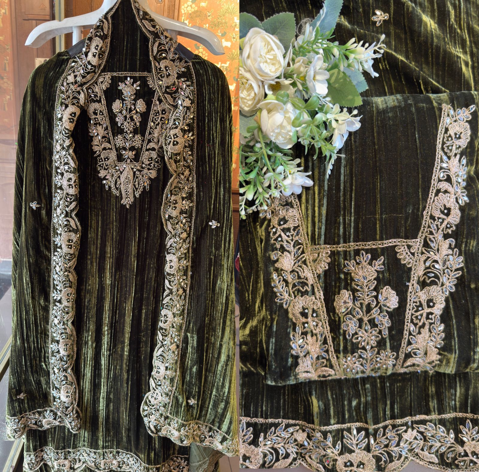 Crushed velvet unstitched Shirt