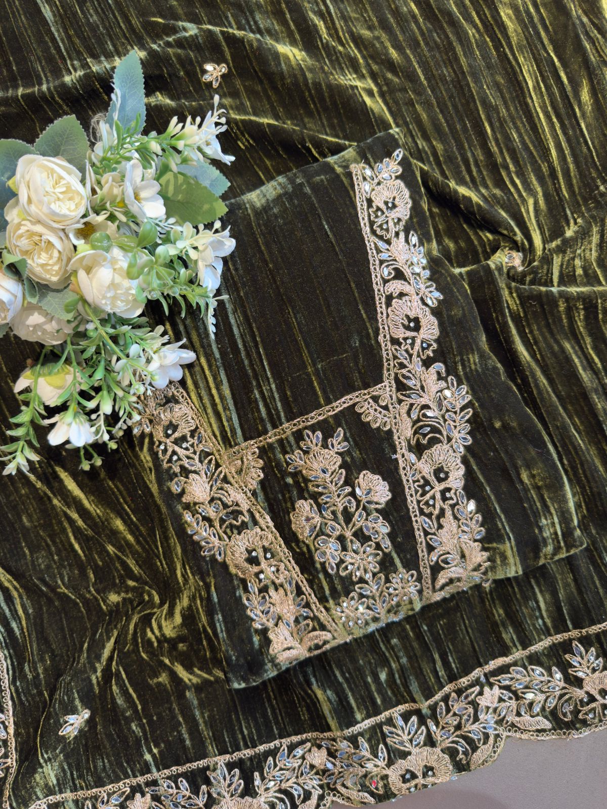 Crushed velvet unstitched Shirt