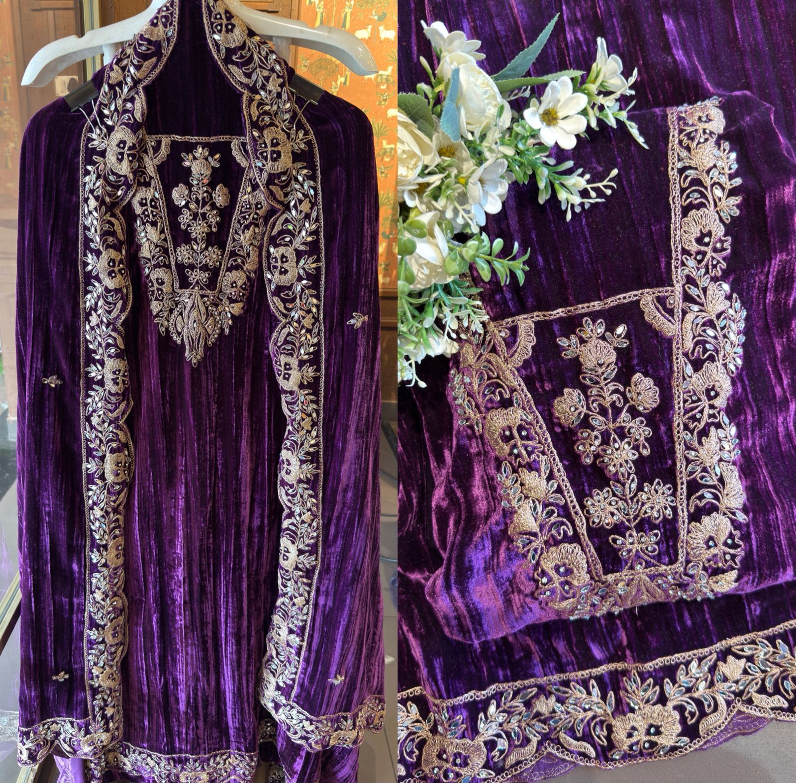 Crushed velvet unstitched Shirt