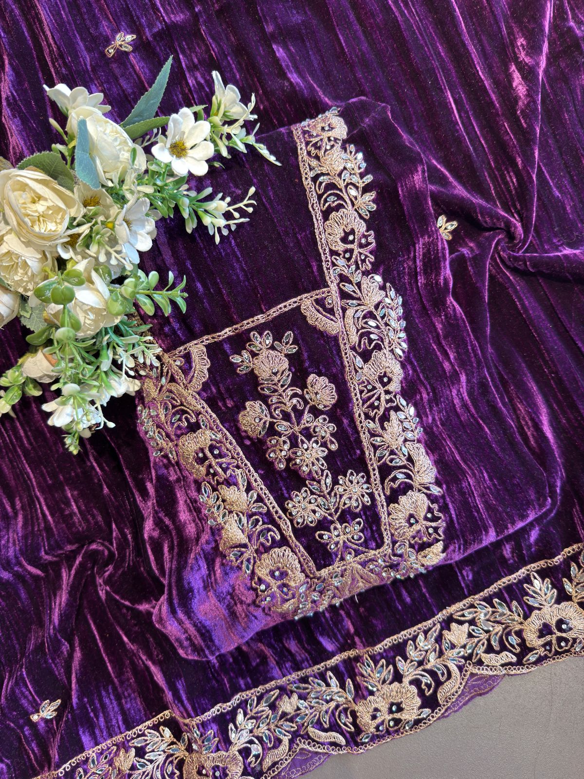 Crushed velvet unstitched Shirt