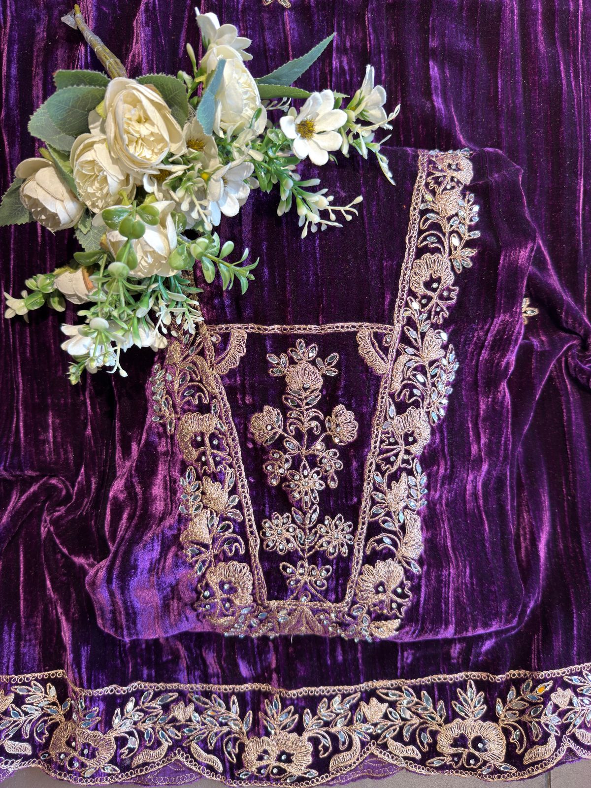 Crushed velvet unstitched Shirt