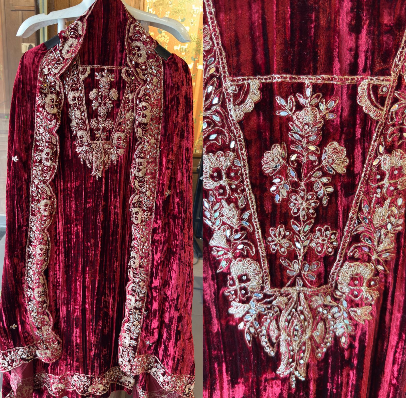 Crushed velvet unstitched Shirt