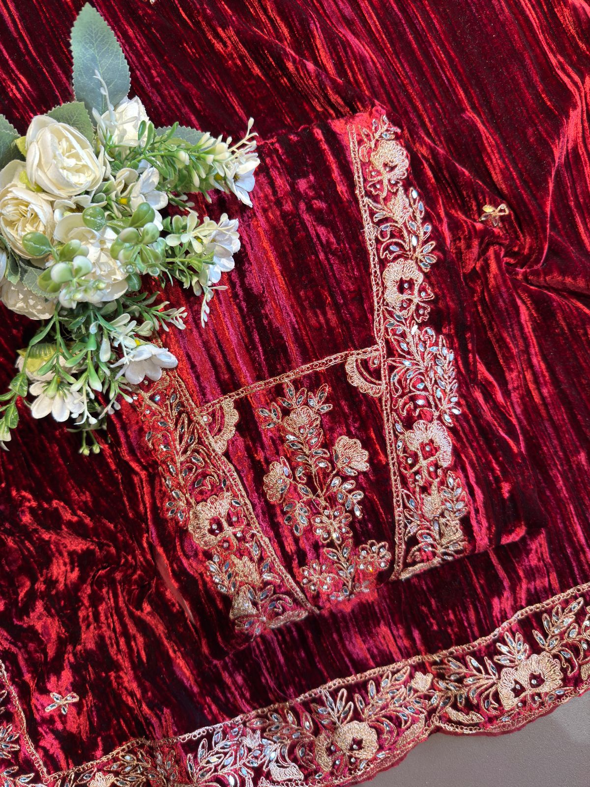 Crushed velvet unstitched Shirt