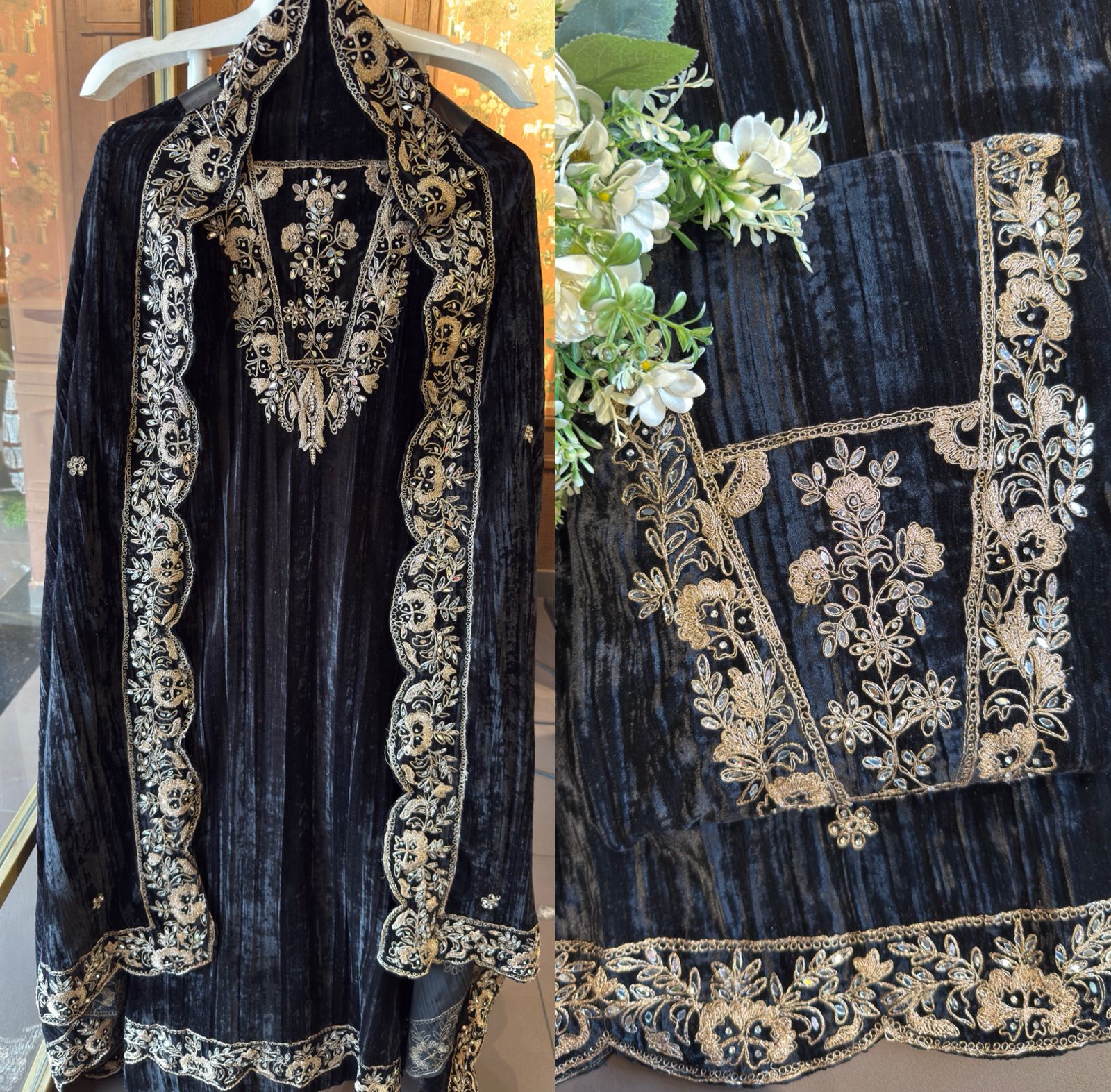 Crushed velvet unstitched Shirt