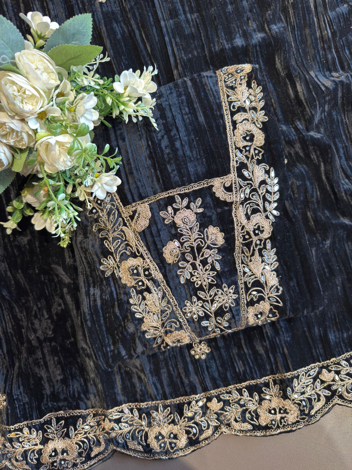 Crushed velvet unstitched Shirt