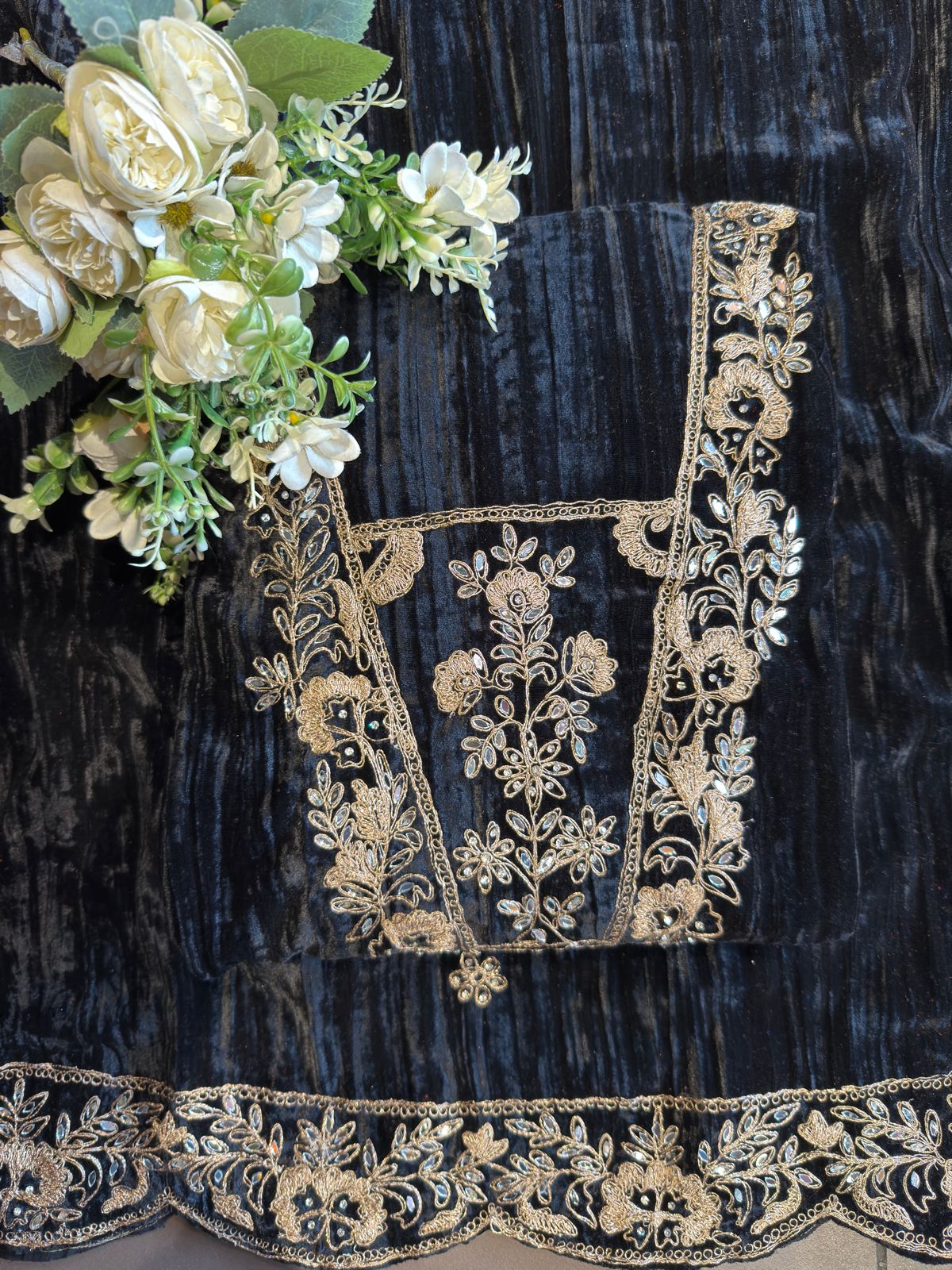 Crushed velvet unstitched Shirt