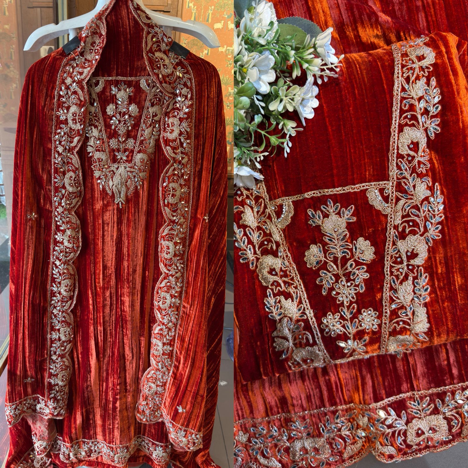 Crushed velvet unstitched Shirt