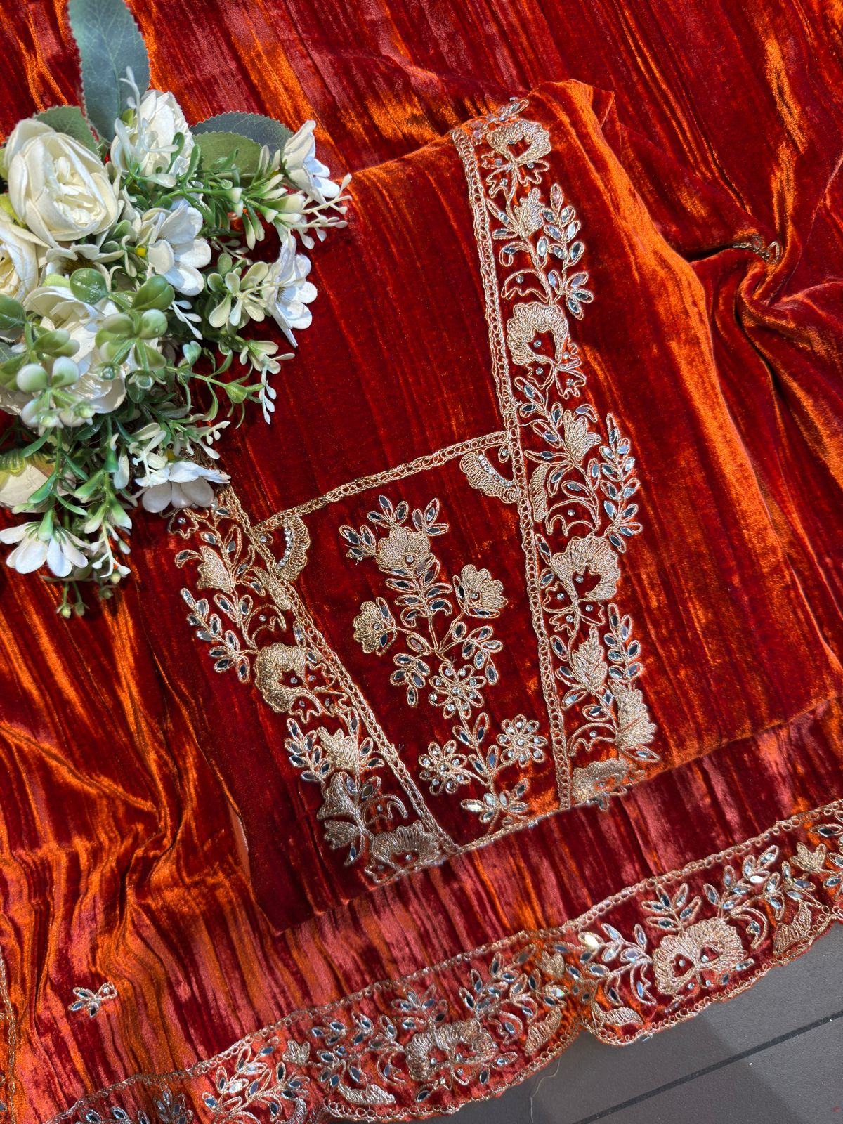 Crushed velvet unstitched Shirt