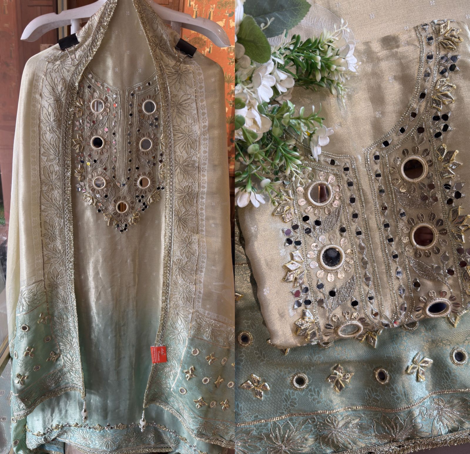 Striped pashmina Floral digital printed pashmina