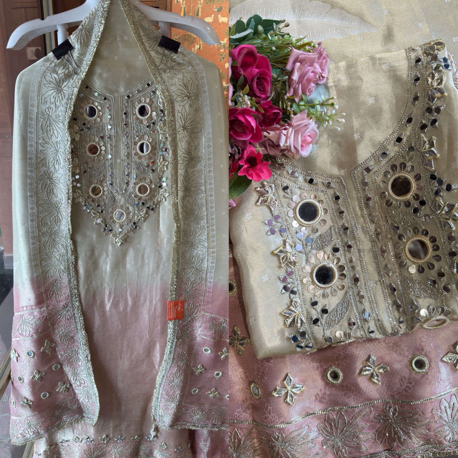 Striped pashmina Floral digital printed pashmina