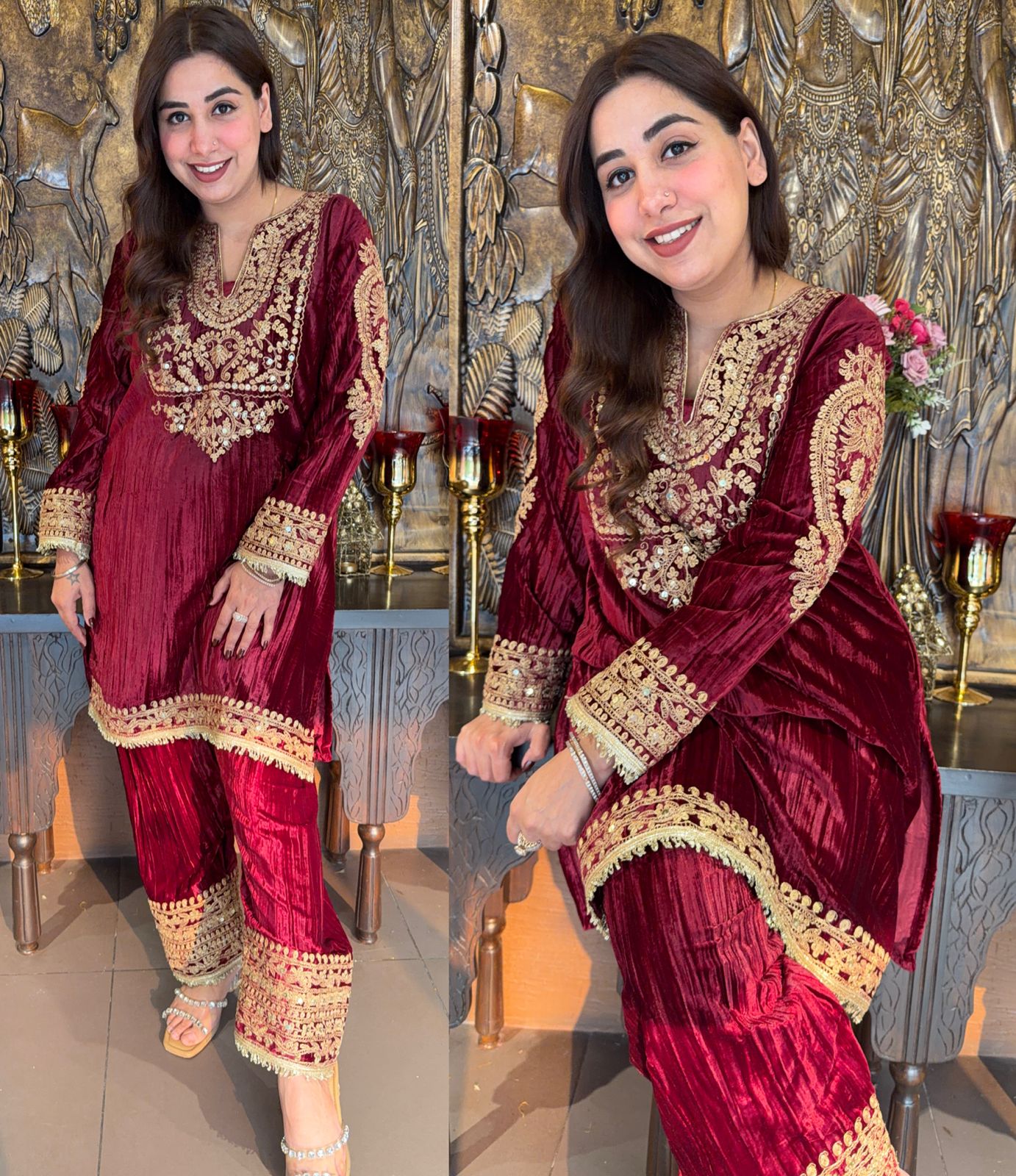 Deep purple velvet kurta set