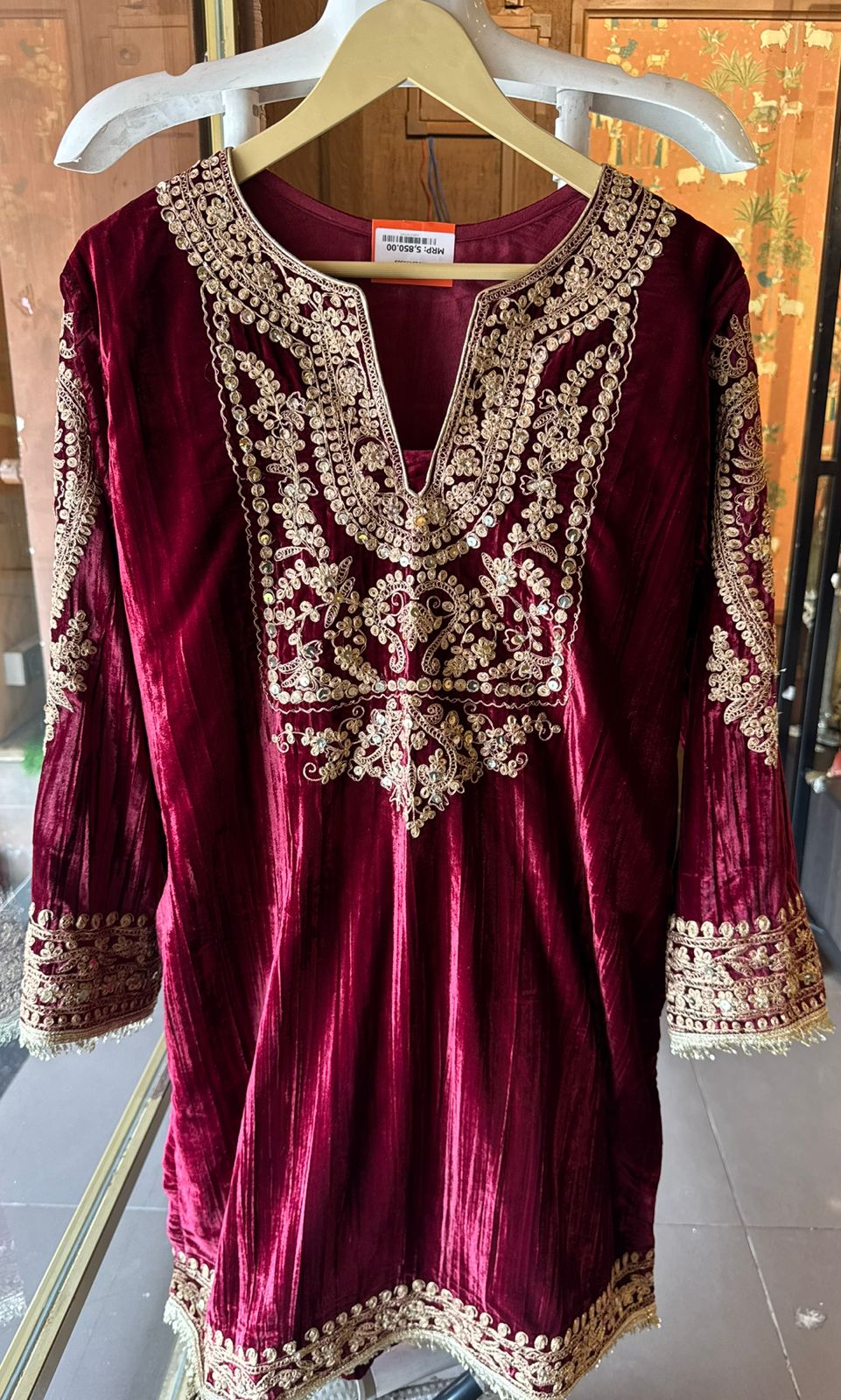 Deep purple velvet kurta set