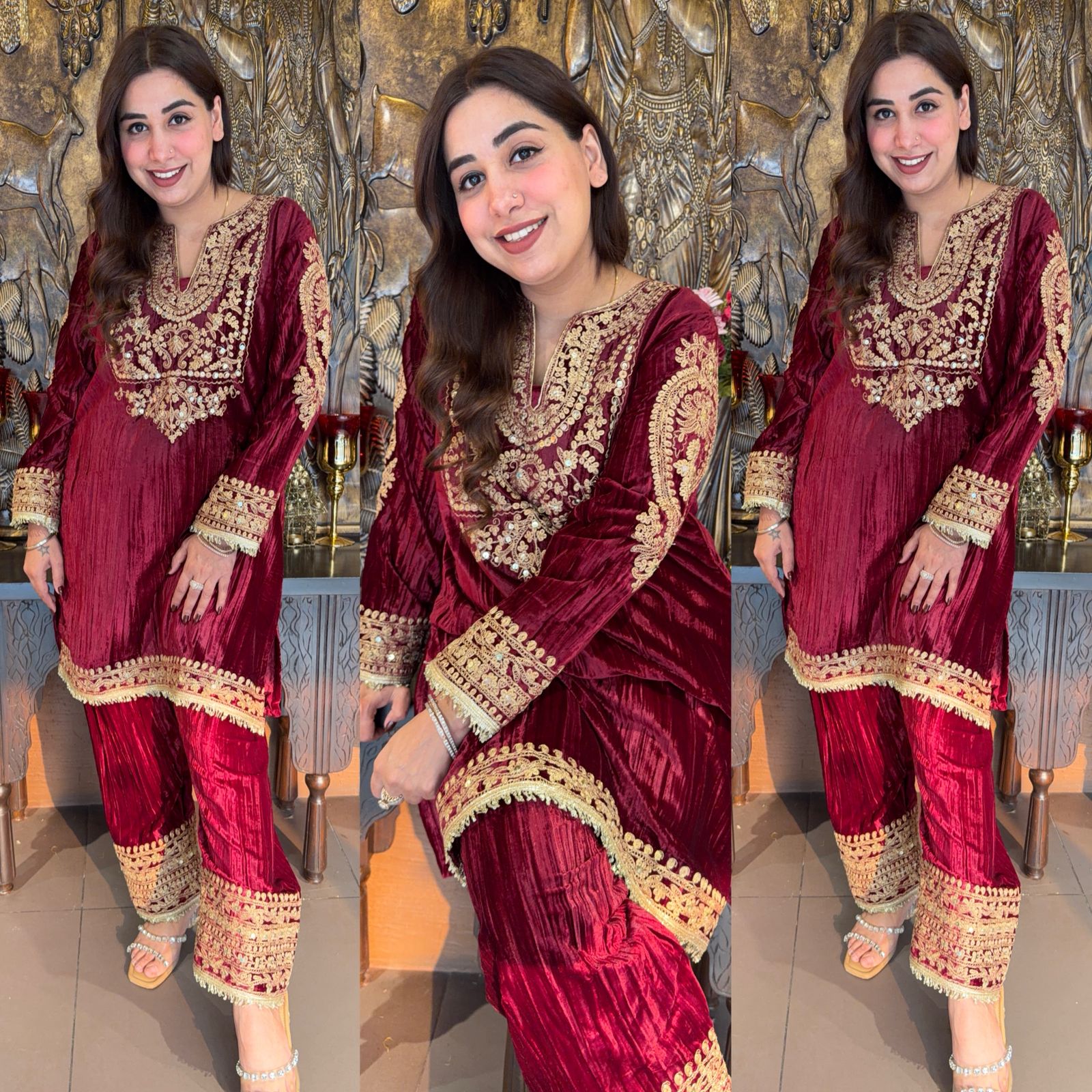 Deep purple velvet kurta set