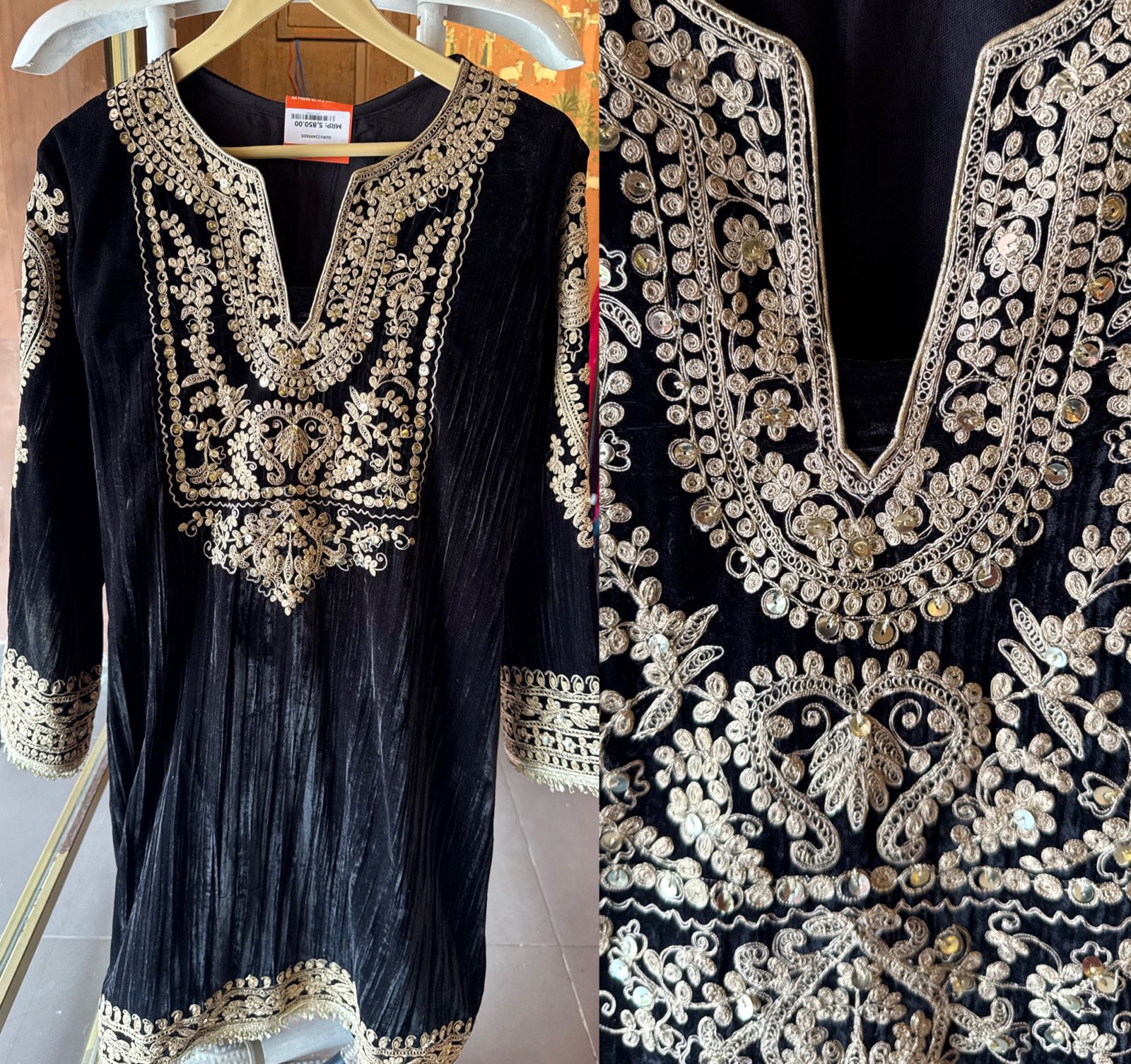 Deep purple velvet kurta set